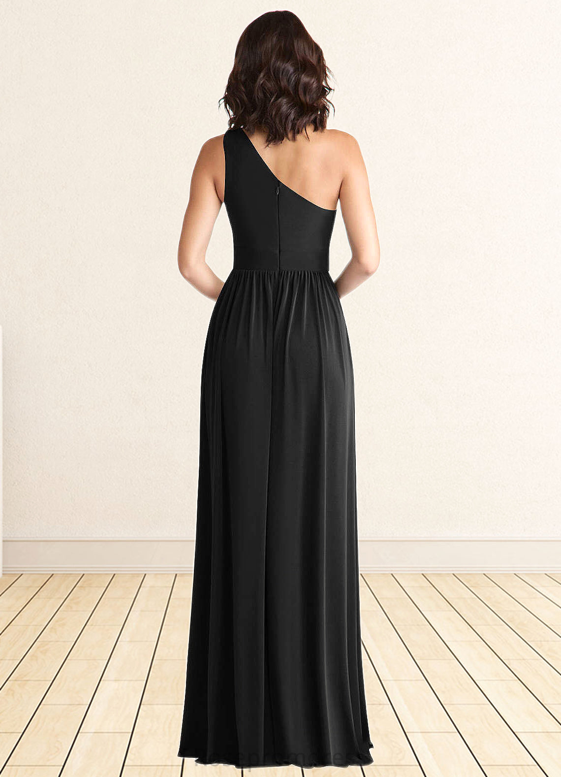 Carla A-Line One Shoulder Luxe Knit Floor-Length Dress black SRSP0022721