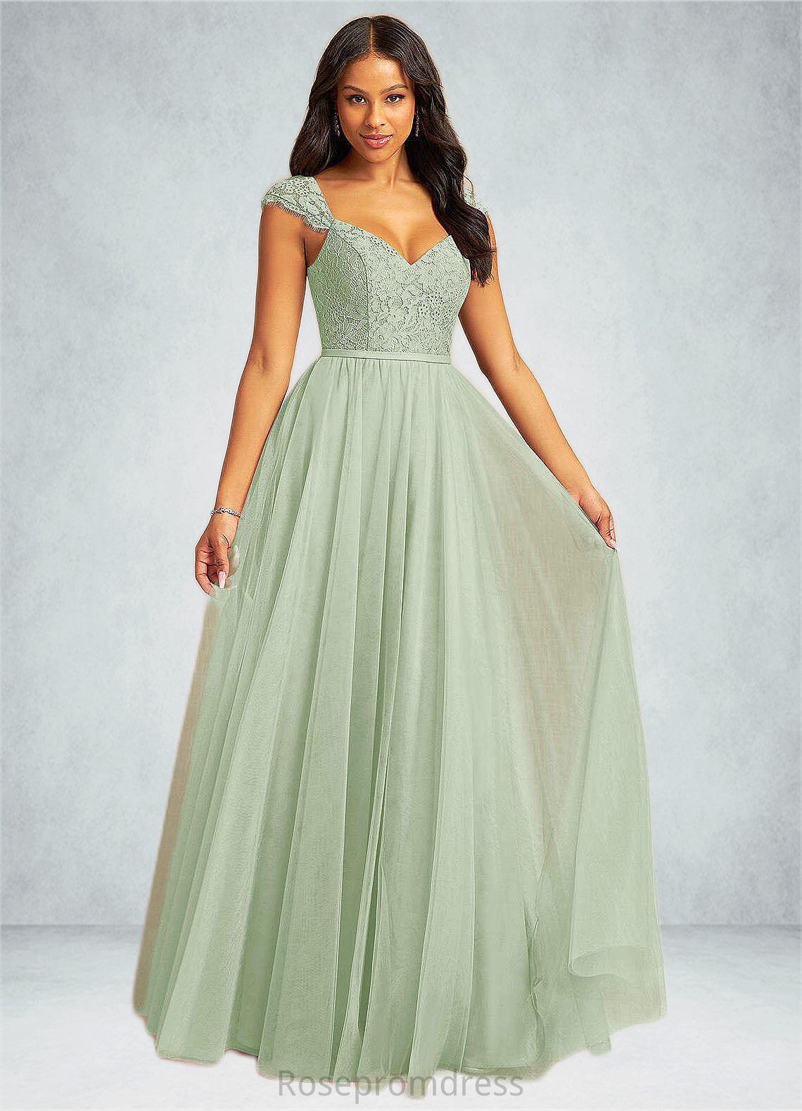 Julianna A-Line Pleated Tulle Floor-Length Dress Dusty Sage SRSP0022722