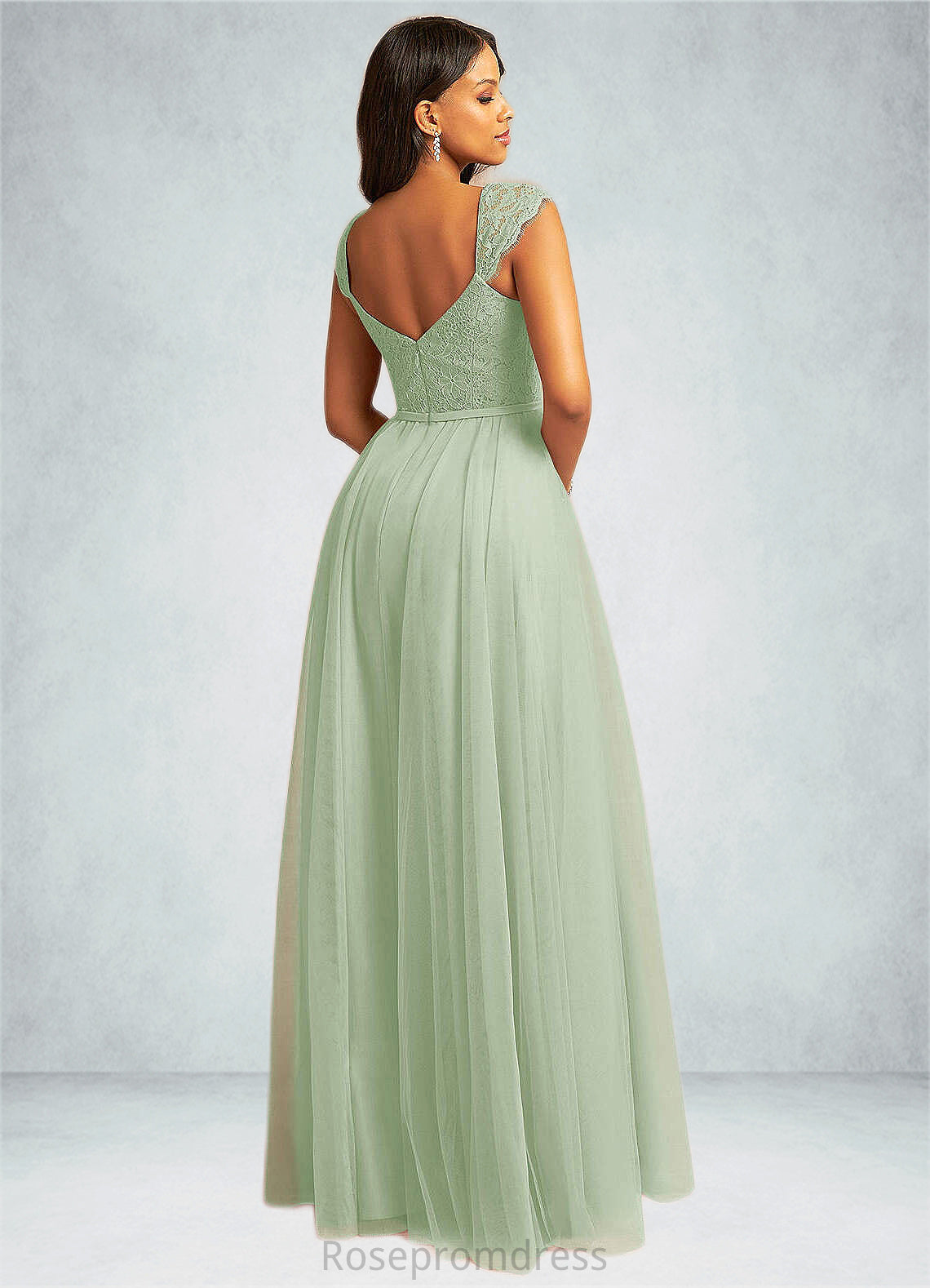Julianna A-Line Pleated Tulle Floor-Length Dress Dusty Sage SRSP0022722