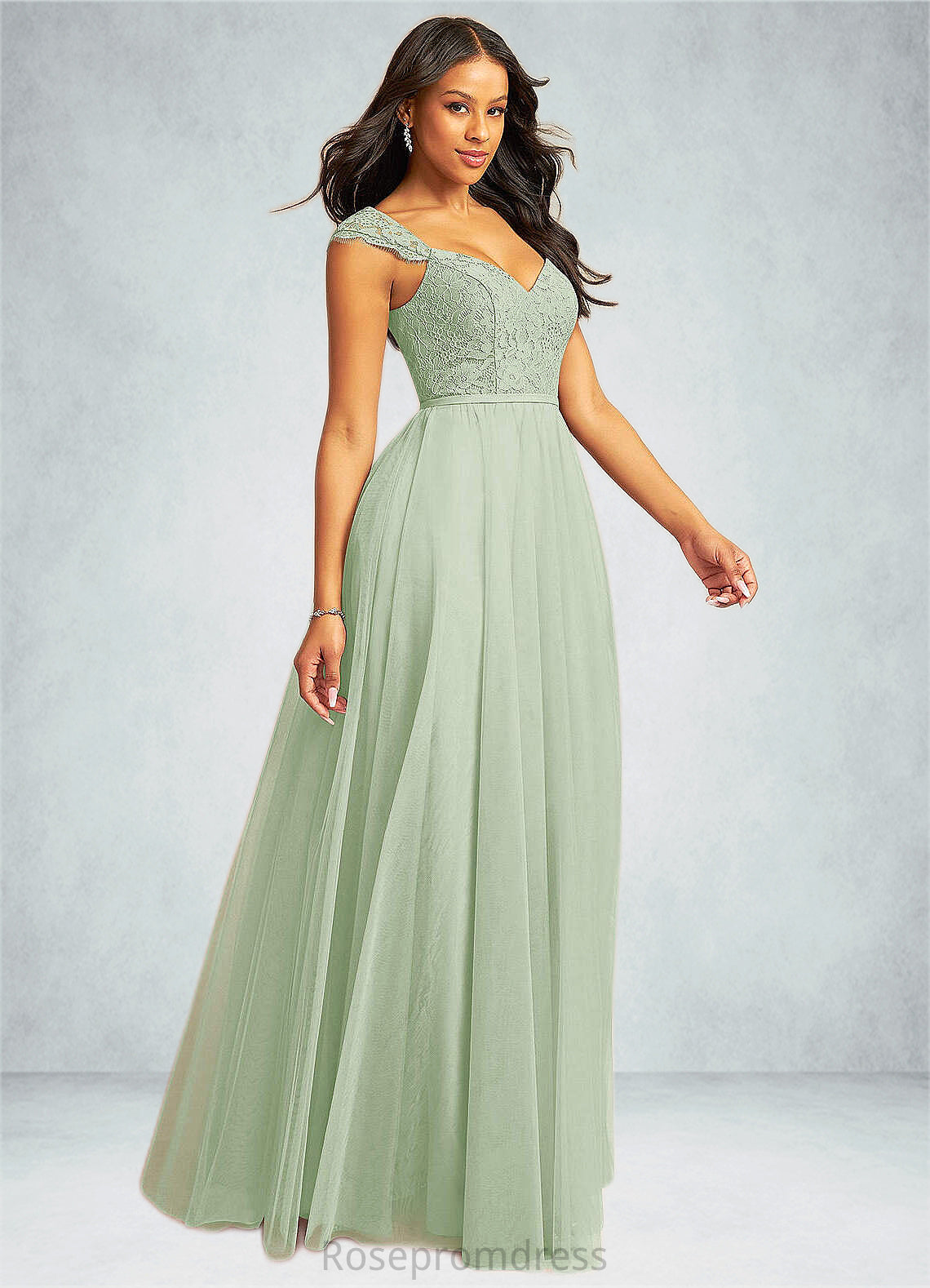 Julianna A-Line Pleated Tulle Floor-Length Dress Dusty Sage SRSP0022722