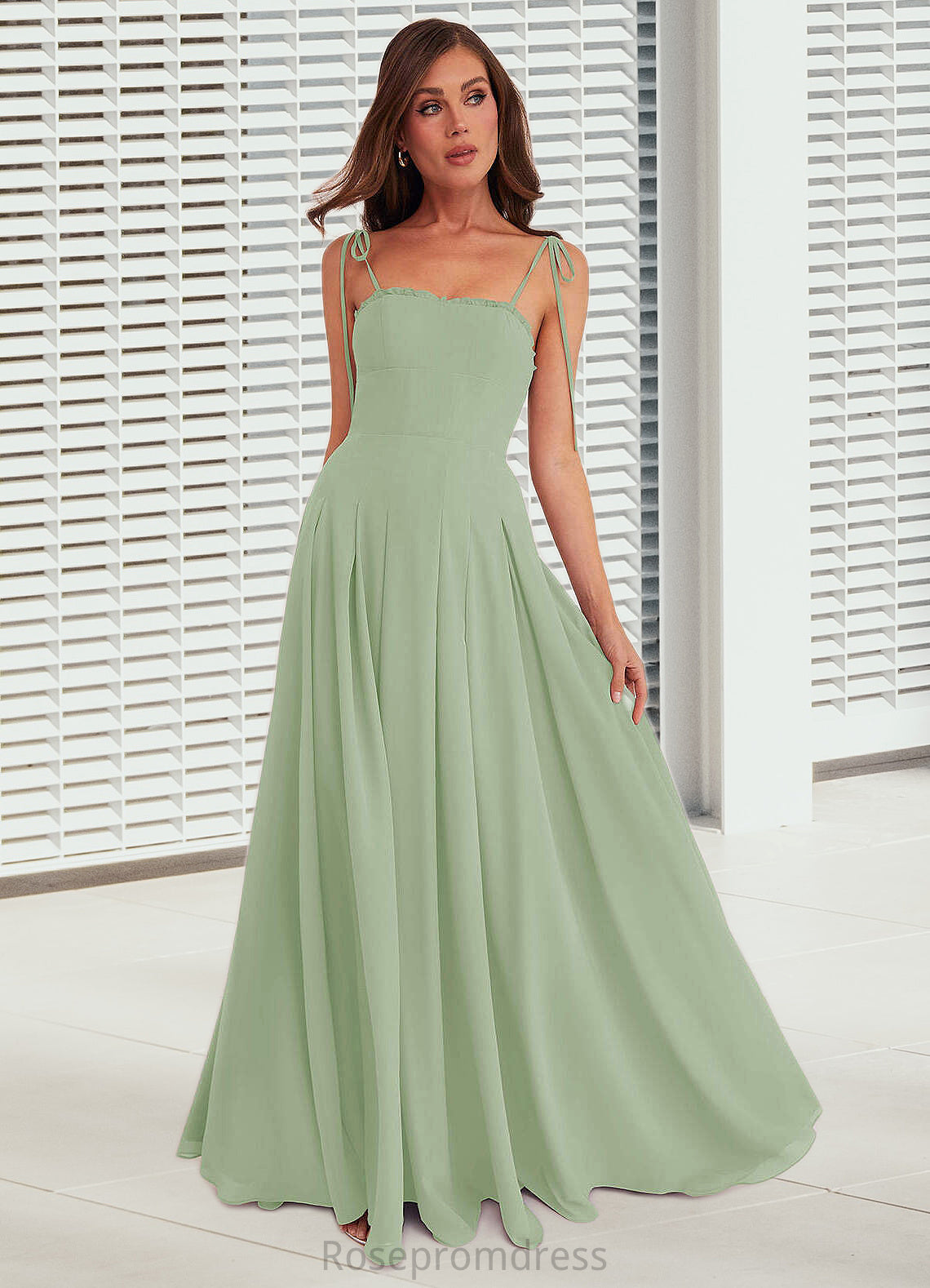 Maliyah Box Pleated Chiffon A-Line Dress Dusty Sage SRSP0022723