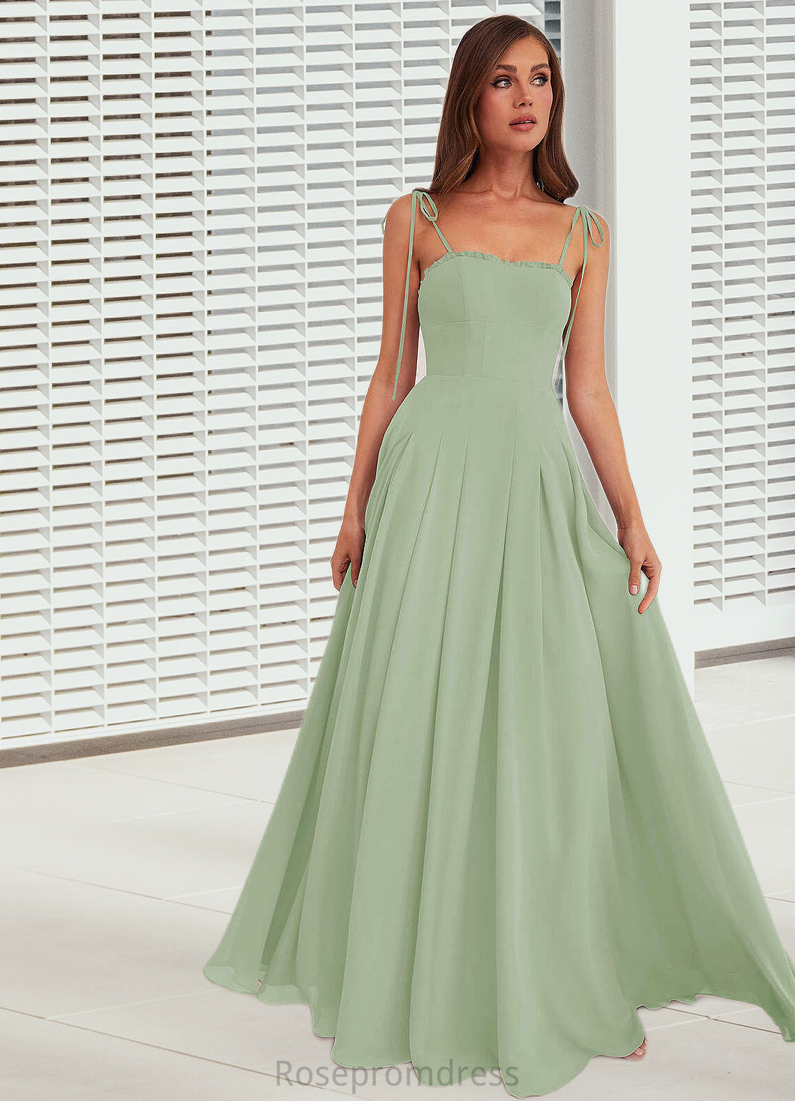 Maliyah Box Pleated Chiffon A-Line Dress Dusty Sage SRSP0022723