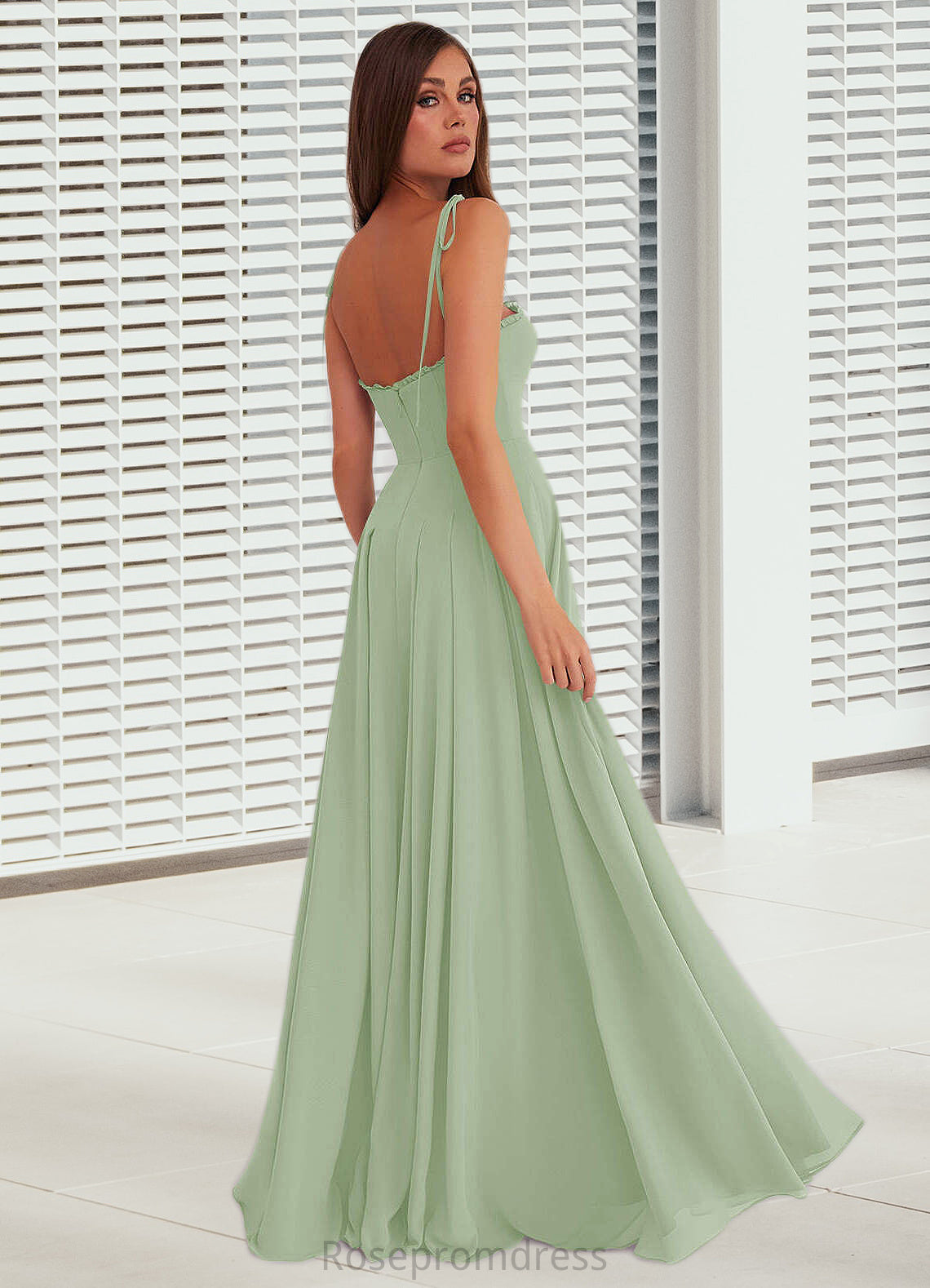 Maliyah Box Pleated Chiffon A-Line Dress Dusty Sage SRSP0022723