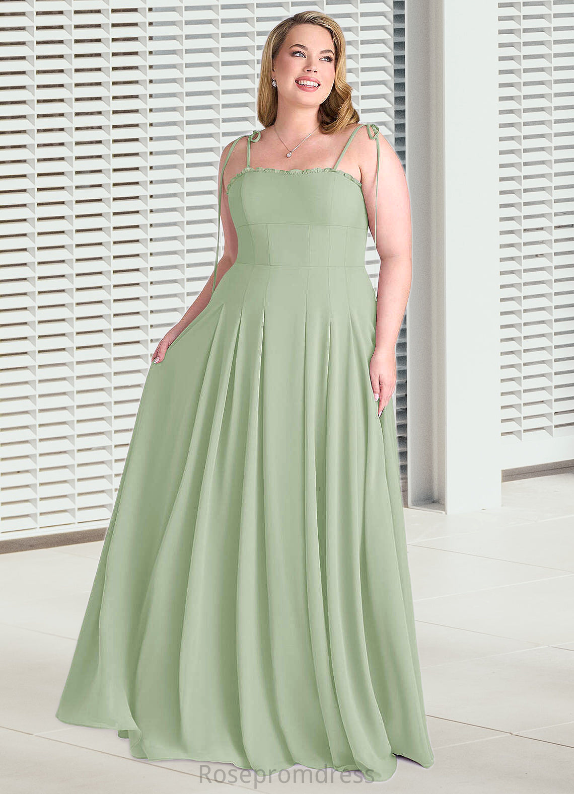 Maliyah Box Pleated Chiffon A-Line Dress Dusty Sage SRSP0022723