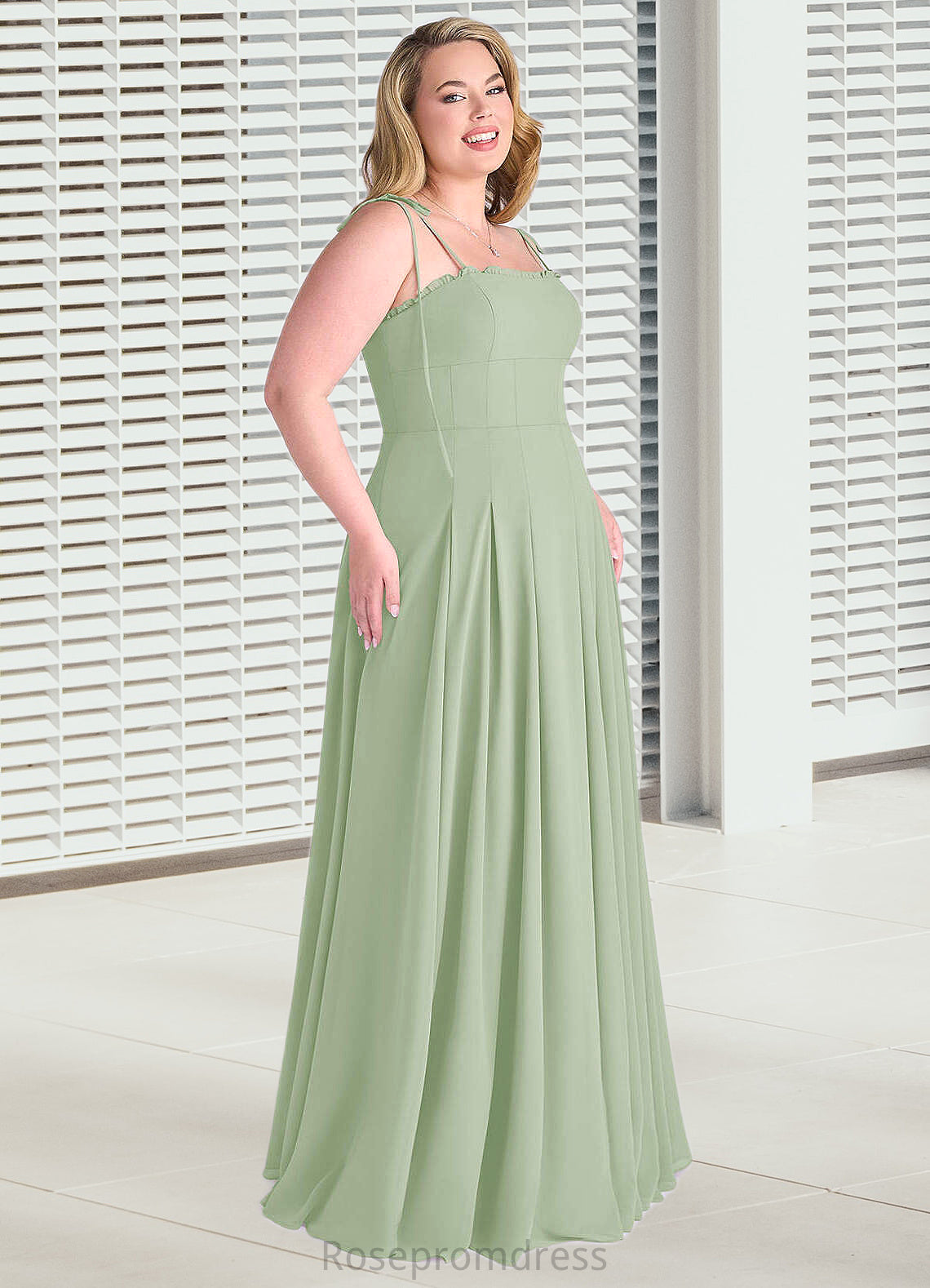 Maliyah Box Pleated Chiffon A-Line Dress Dusty Sage SRSP0022723