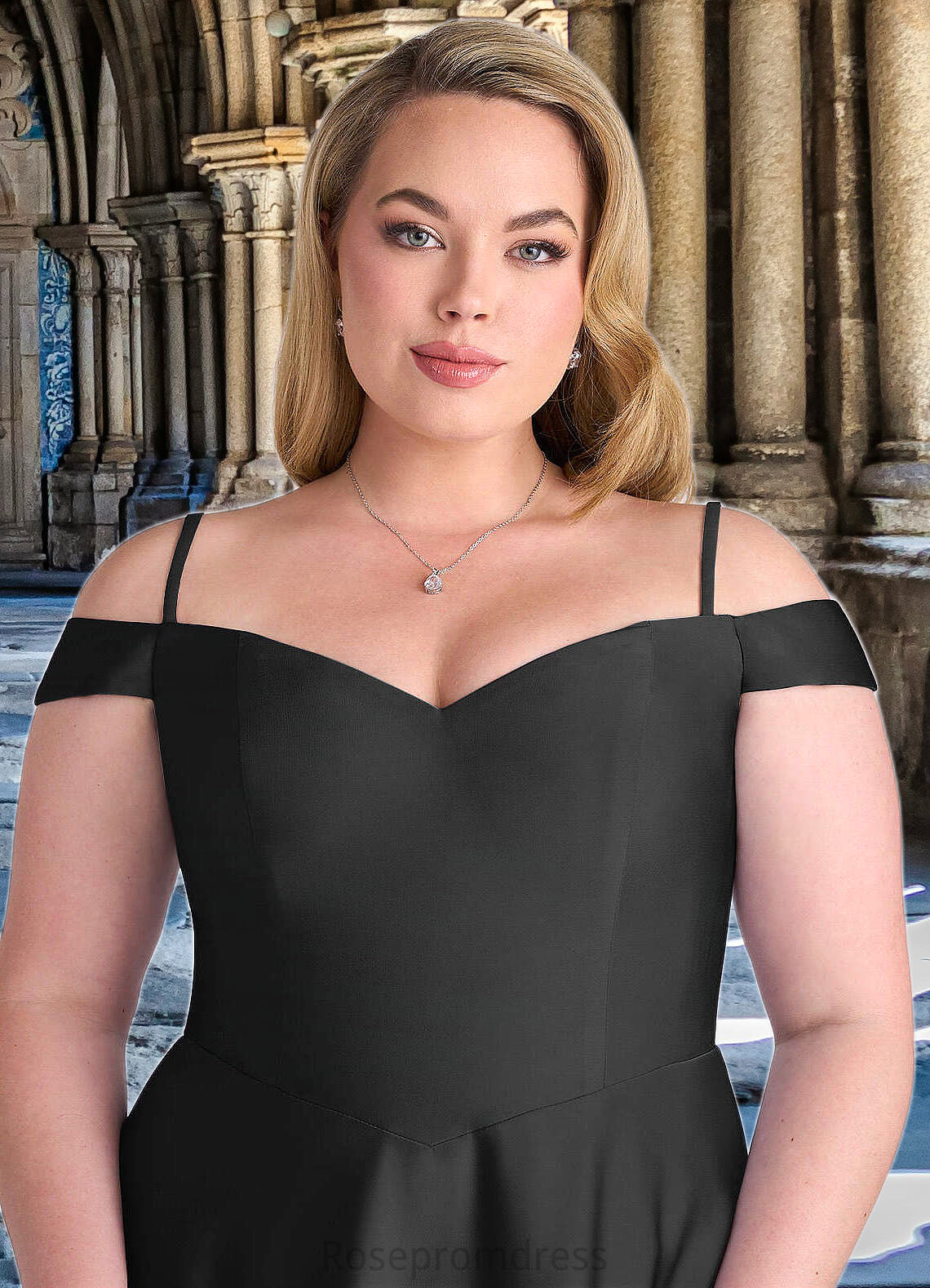 Miley Off Shoulder Dropwaist Stretch Satin Ball Gown black SRSP0022726