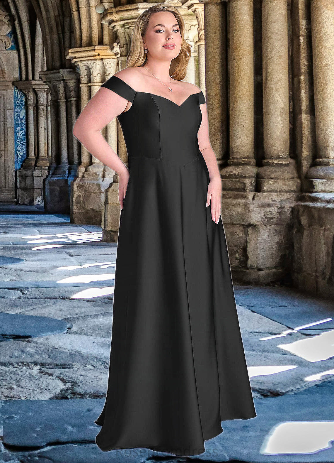 Miley Off Shoulder Dropwaist Stretch Satin Ball Gown black SRSP0022726