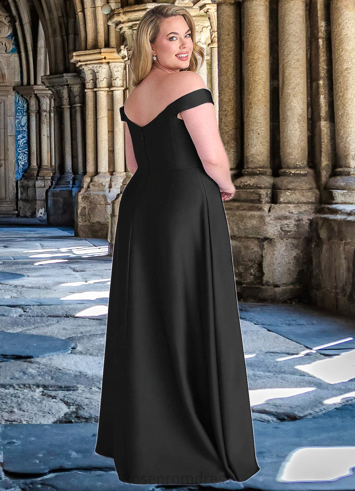Miley Off Shoulder Dropwaist Stretch Satin Ball Gown black SRSP0022726
