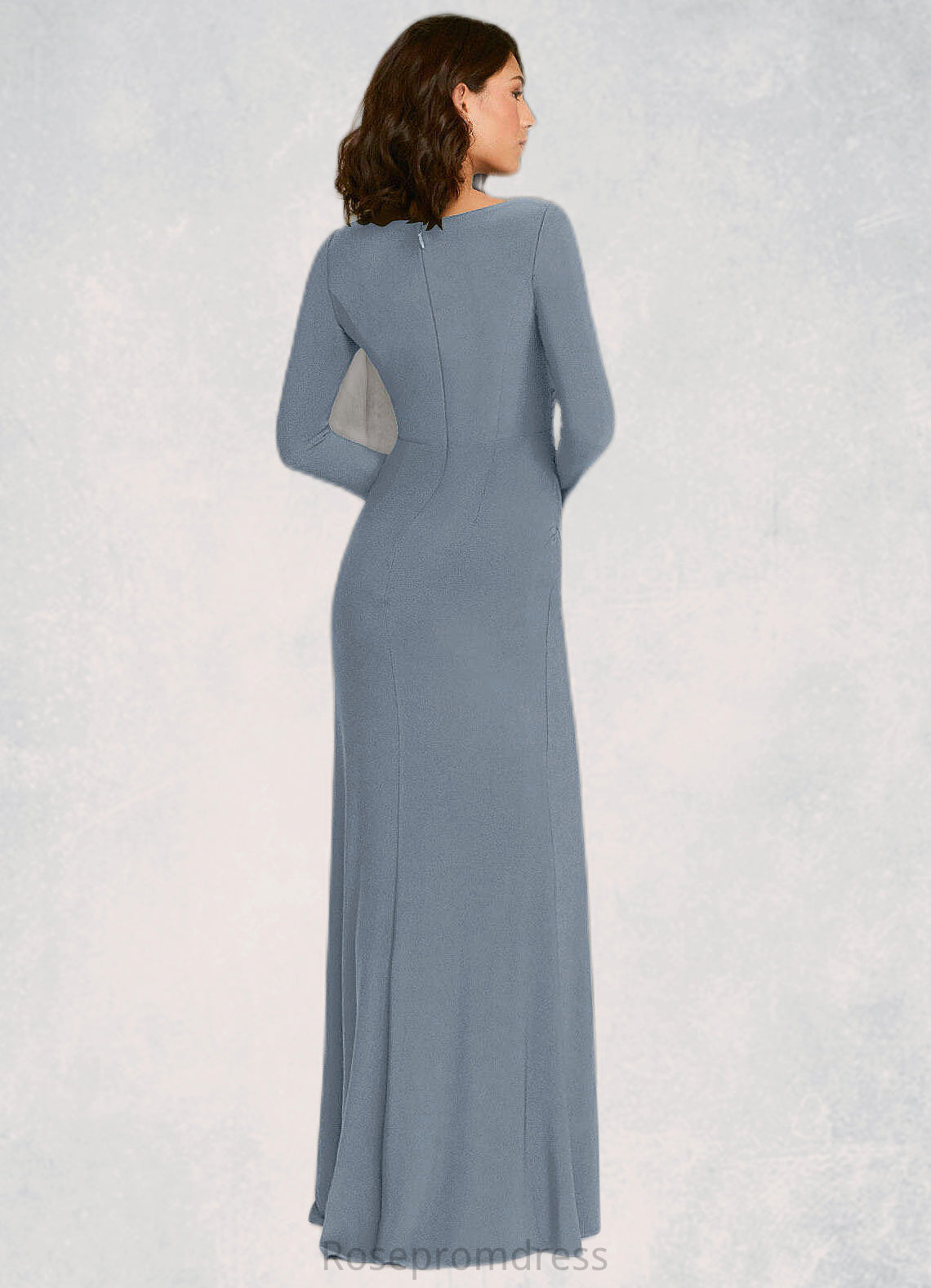 Quinn Sheath Long Sleeve Luxe Knit Floor-Length Dress dusty blue SRSP0022741