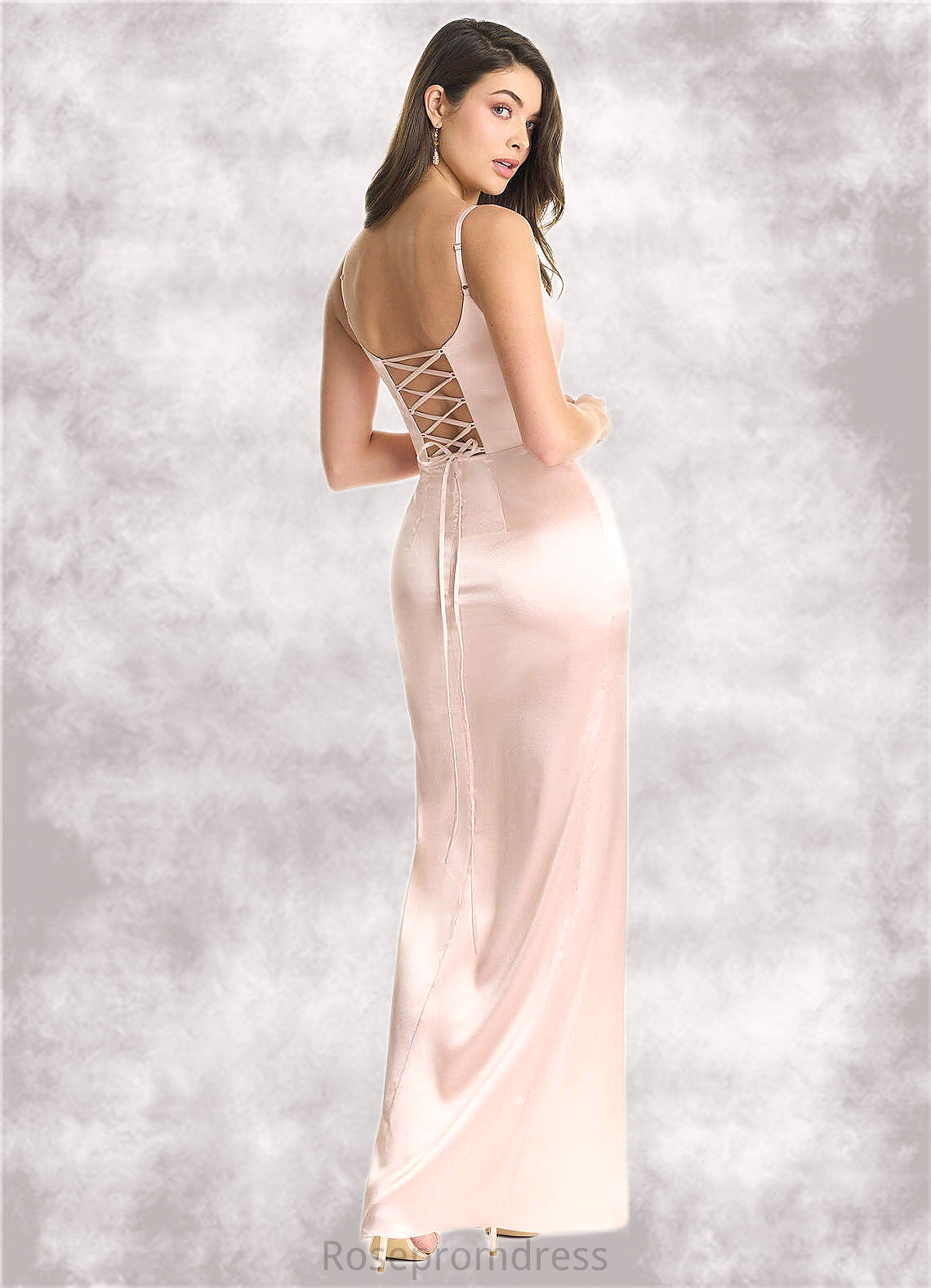 Savanna Sheath Corset Metallic Satin Floor-Length Dress Rose Gold SRSP0022746