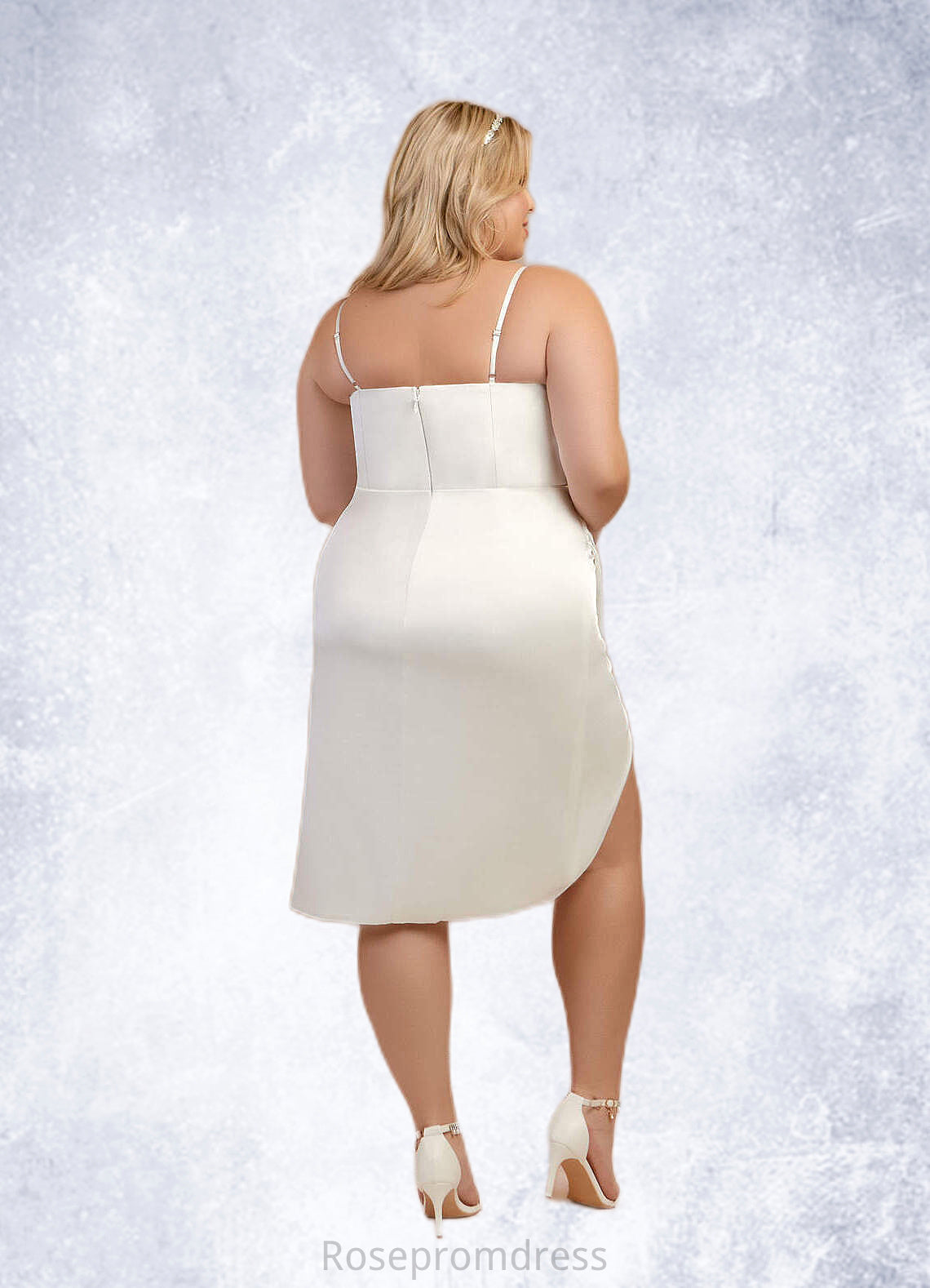 Moriah Sheath Cowl Neckline Pleated Stretch Satin Knee-Length Dress Diamond White SRSP0022762