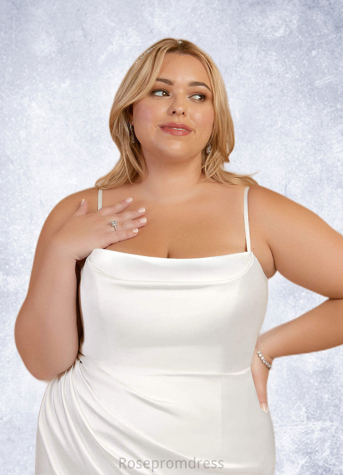 Moriah Sheath Cowl Neckline Pleated Stretch Satin Knee-Length Dress Diamond White SRSP0022762