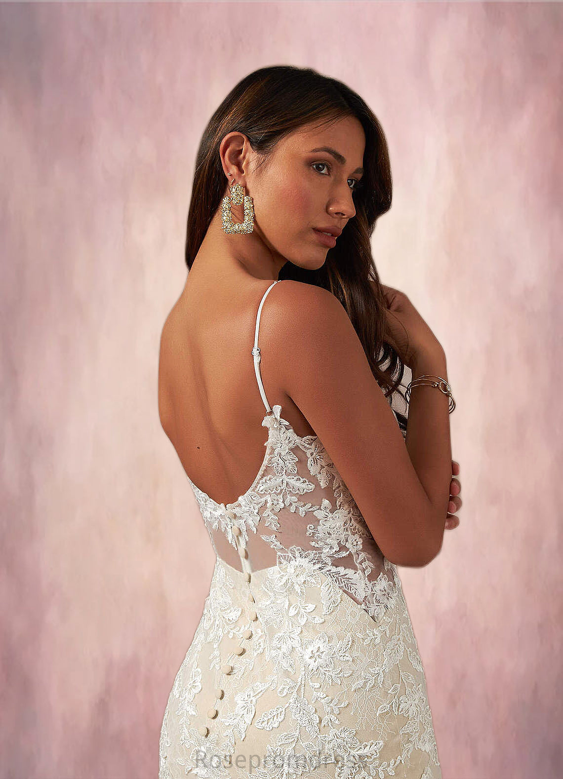 Johanna Mermaid V-Neck Sequins Tulle Cathedral Train Dress Diamond White/Champagne SRSP0022765