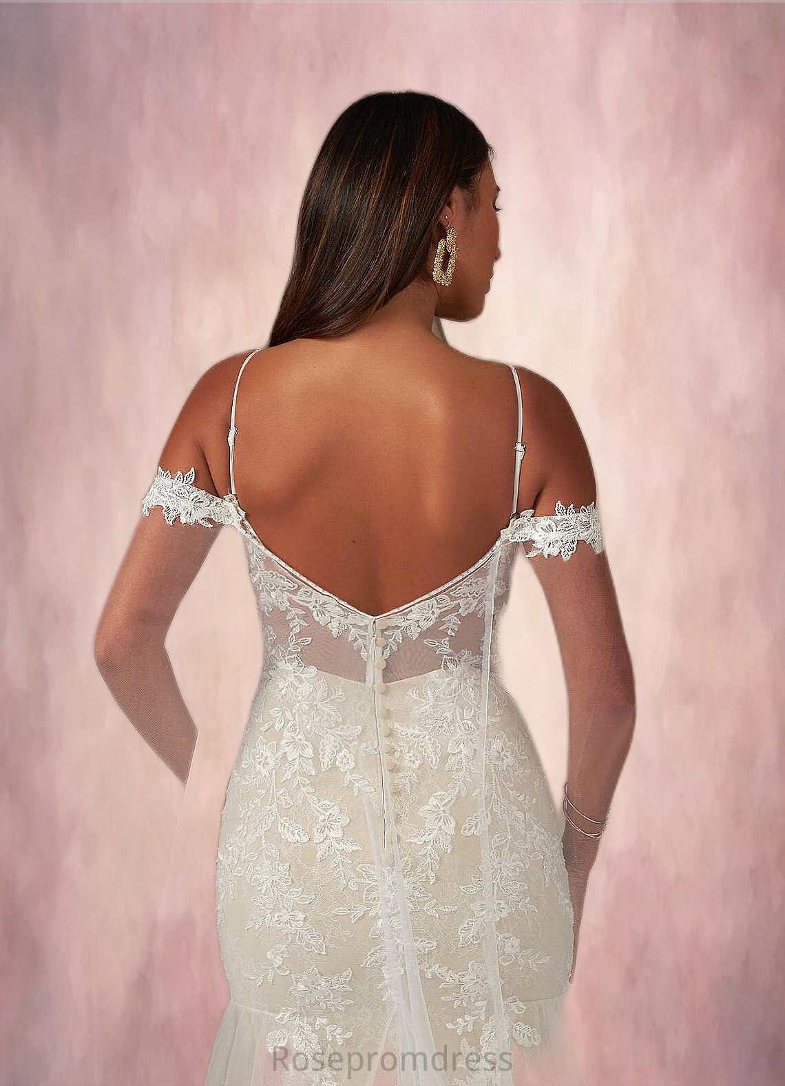 Johanna Mermaid V-Neck Sequins Tulle Cathedral Train Dress Diamond White/Champagne SRSP0022765