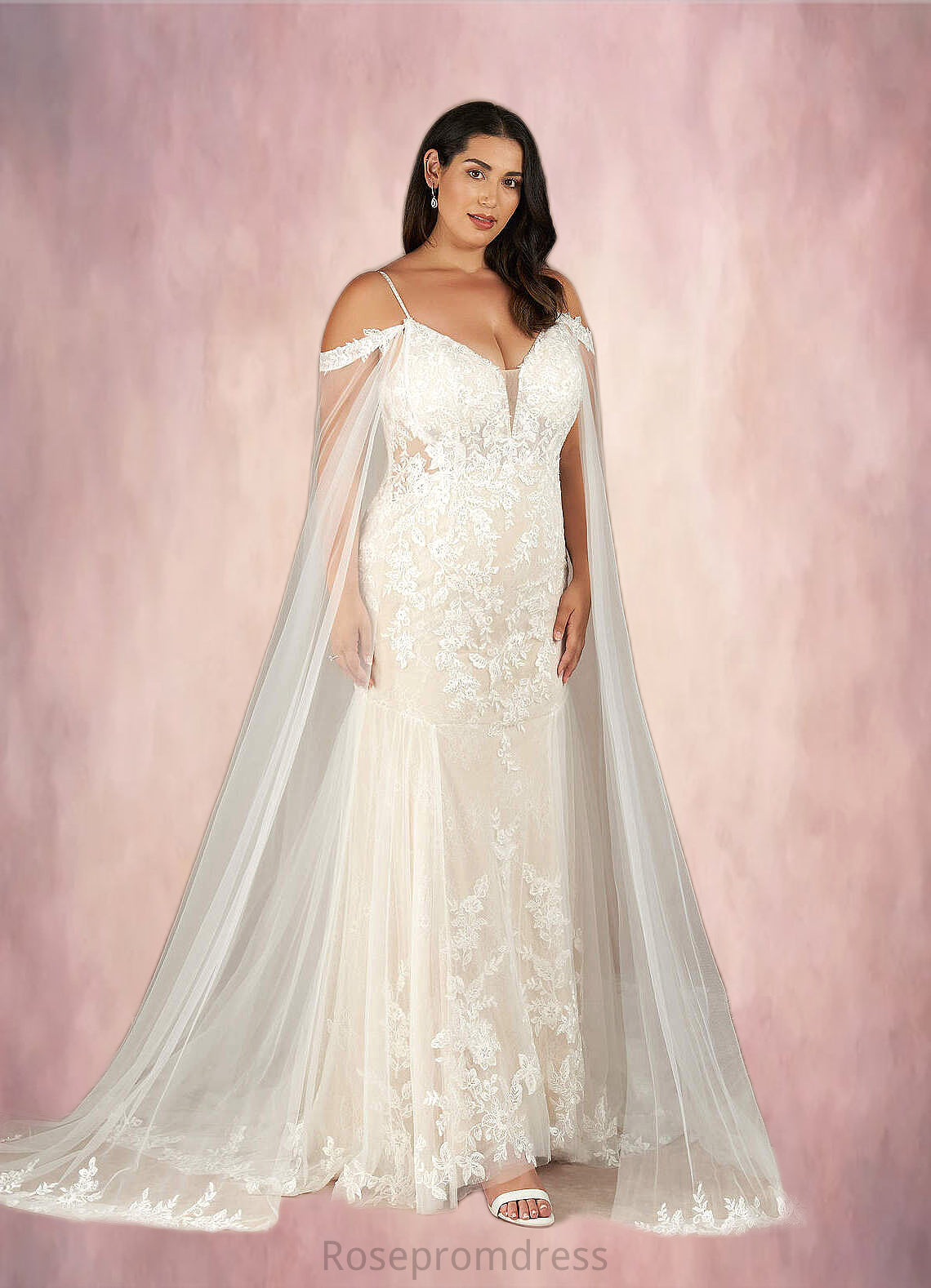 Johanna Mermaid V-Neck Sequins Tulle Cathedral Train Dress Diamond White/Champagne SRSP0022765