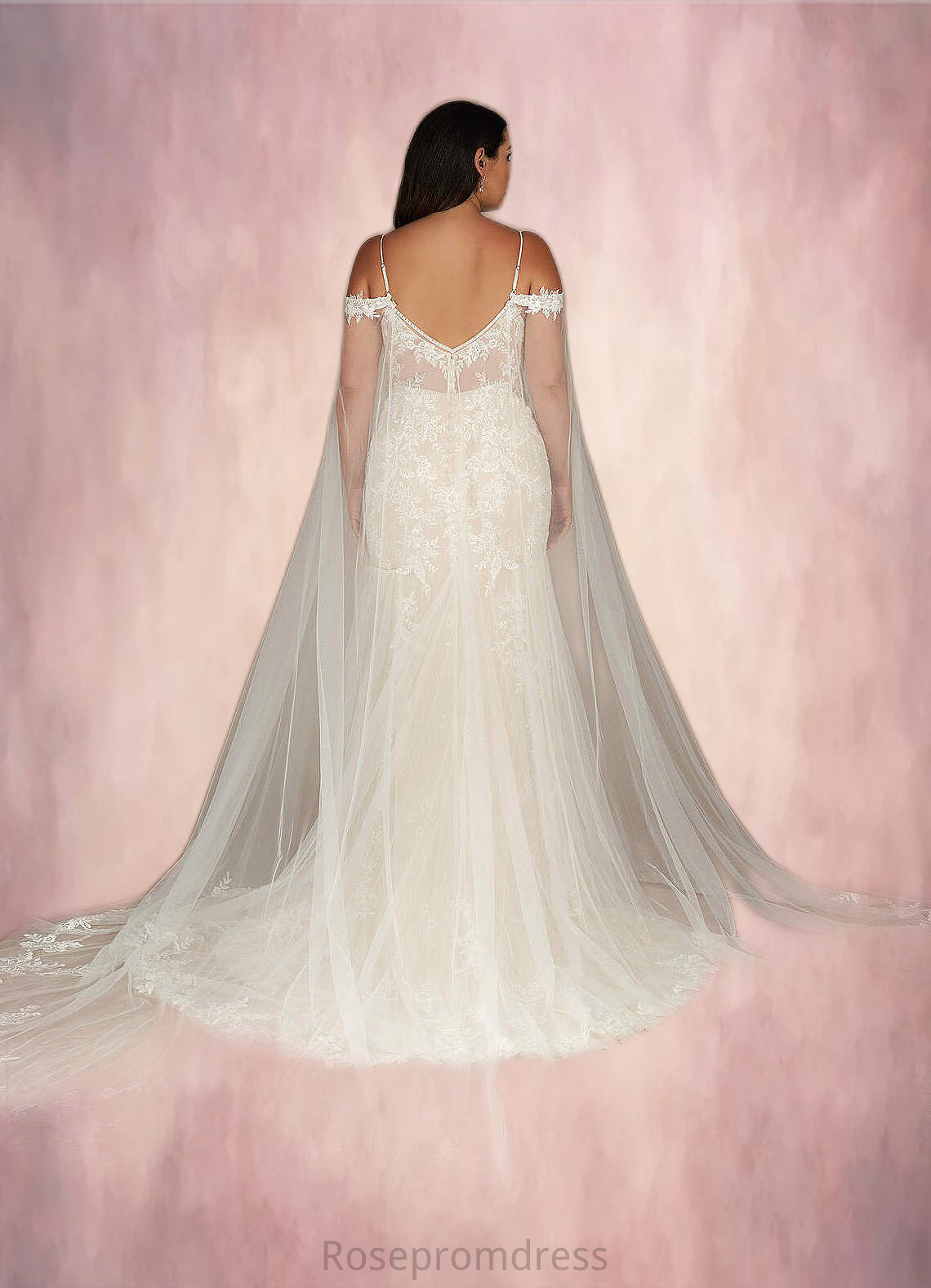 Johanna Mermaid V-Neck Sequins Tulle Cathedral Train Dress Diamond White/Champagne SRSP0022765