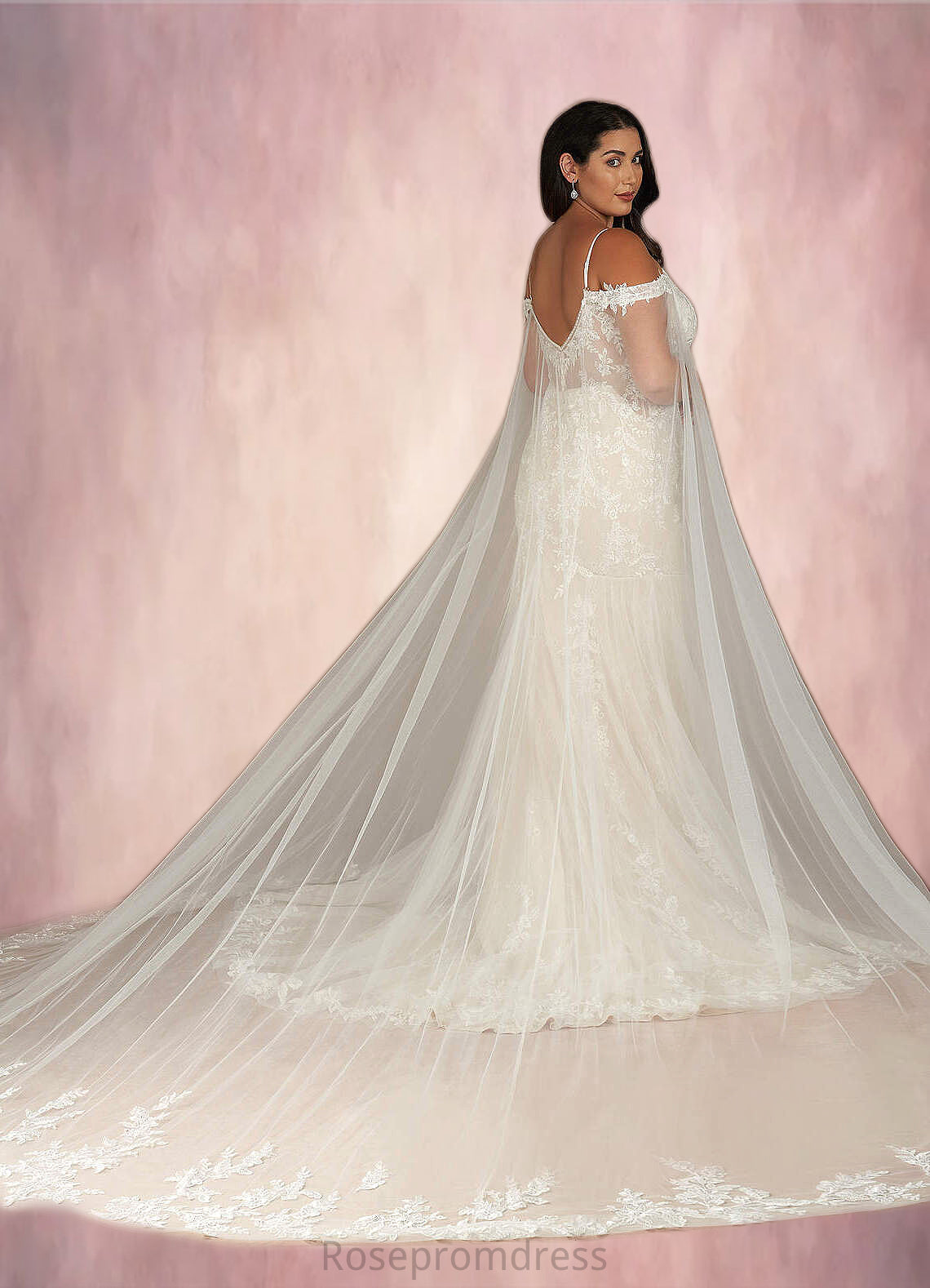 Johanna Mermaid V-Neck Sequins Tulle Cathedral Train Dress Diamond White/Champagne SRSP0022765