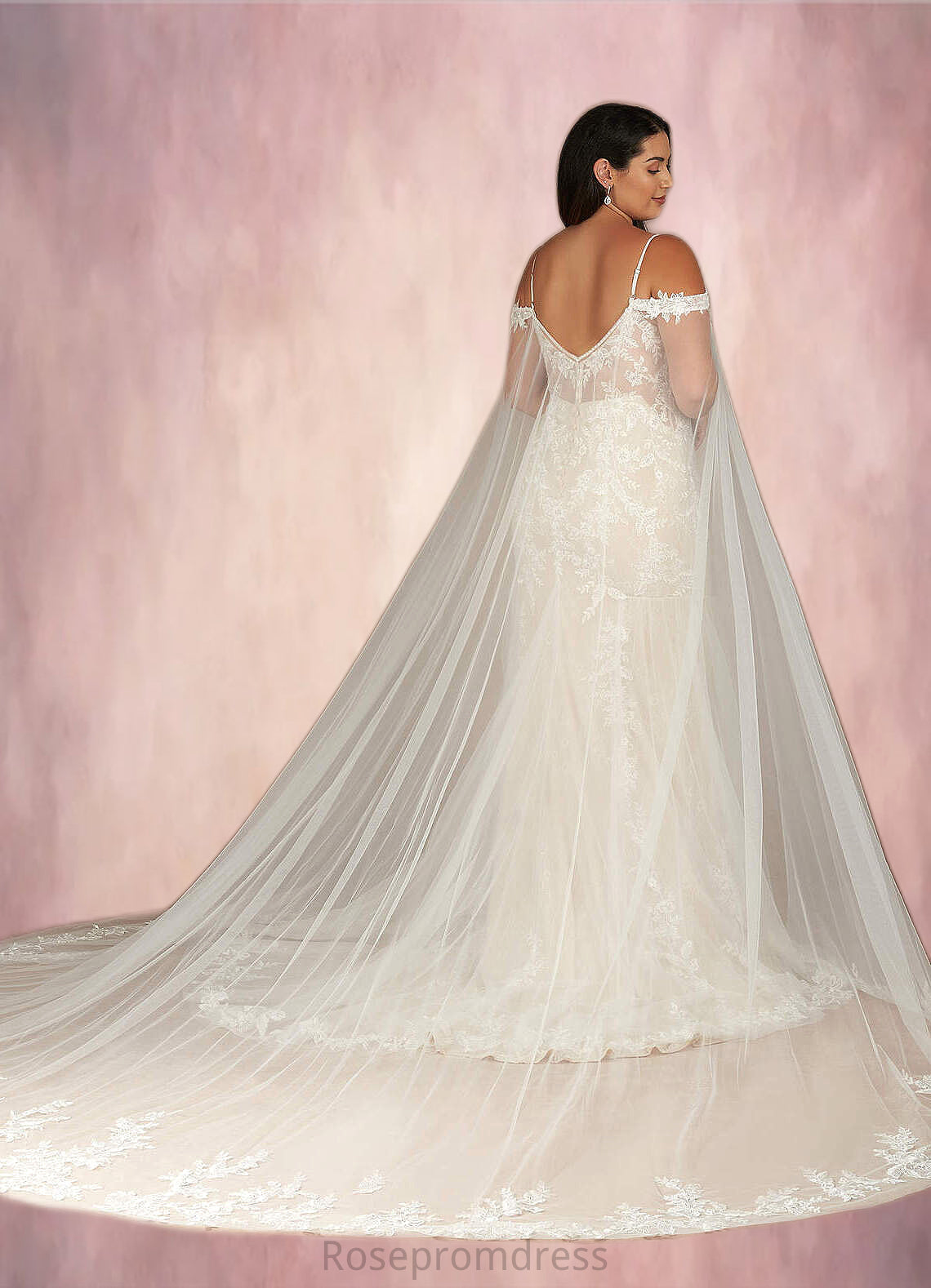 Johanna Mermaid V-Neck Sequins Tulle Cathedral Train Dress Diamond White/Champagne SRSP0022765