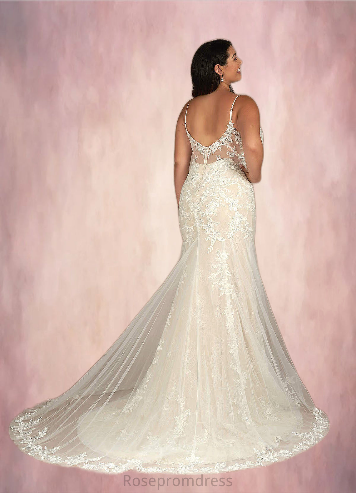 Johanna Mermaid V-Neck Sequins Tulle Cathedral Train Dress Diamond White/Champagne SRSP0022765