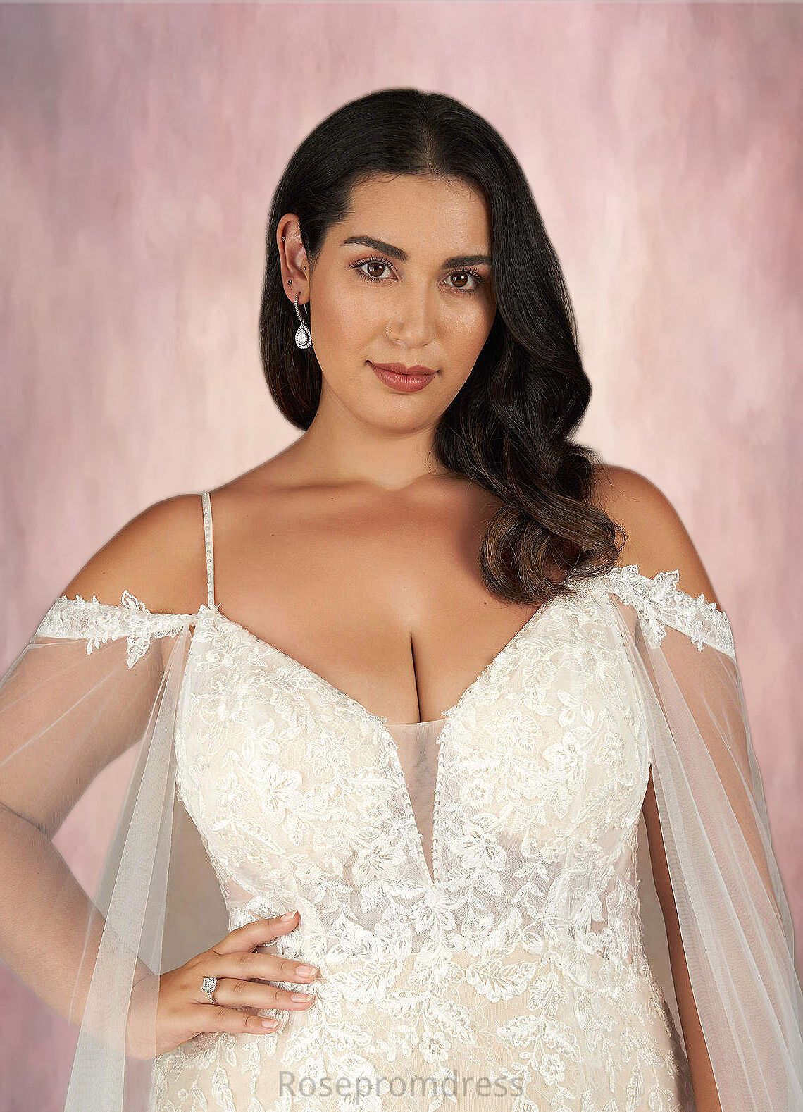 Johanna Mermaid V-Neck Sequins Tulle Cathedral Train Dress Diamond White/Champagne SRSP0022765