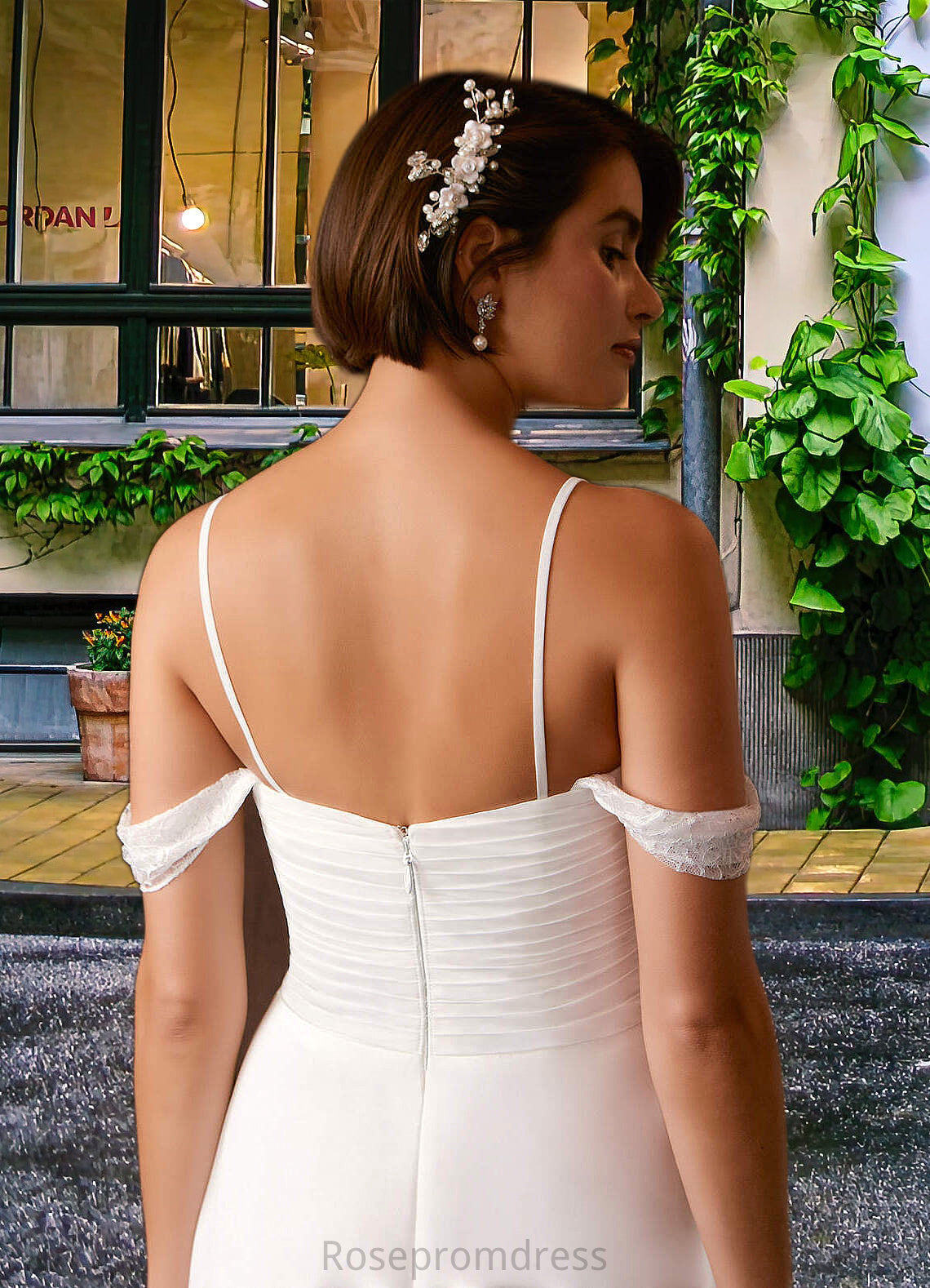 Moriah A-Line Off the Shoulder Chiffon Floor-Length Dress Diamond White SRSP0022768