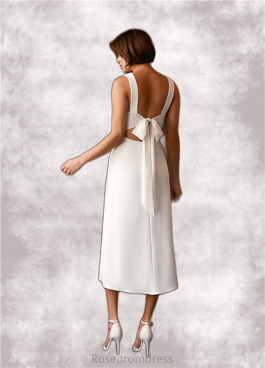 Samantha A-Line V-Neck Stretch Crepe Tea-Length Dress Diamond White SRSP0022769