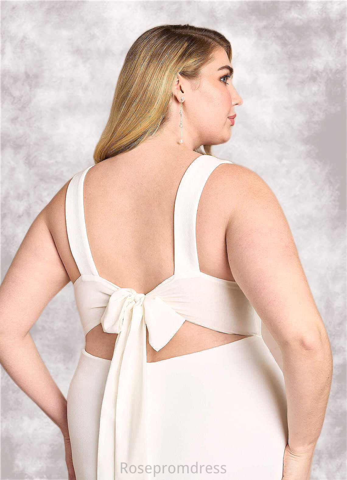 Samantha A-Line V-Neck Stretch Crepe Tea-Length Dress Diamond White SRSP0022769