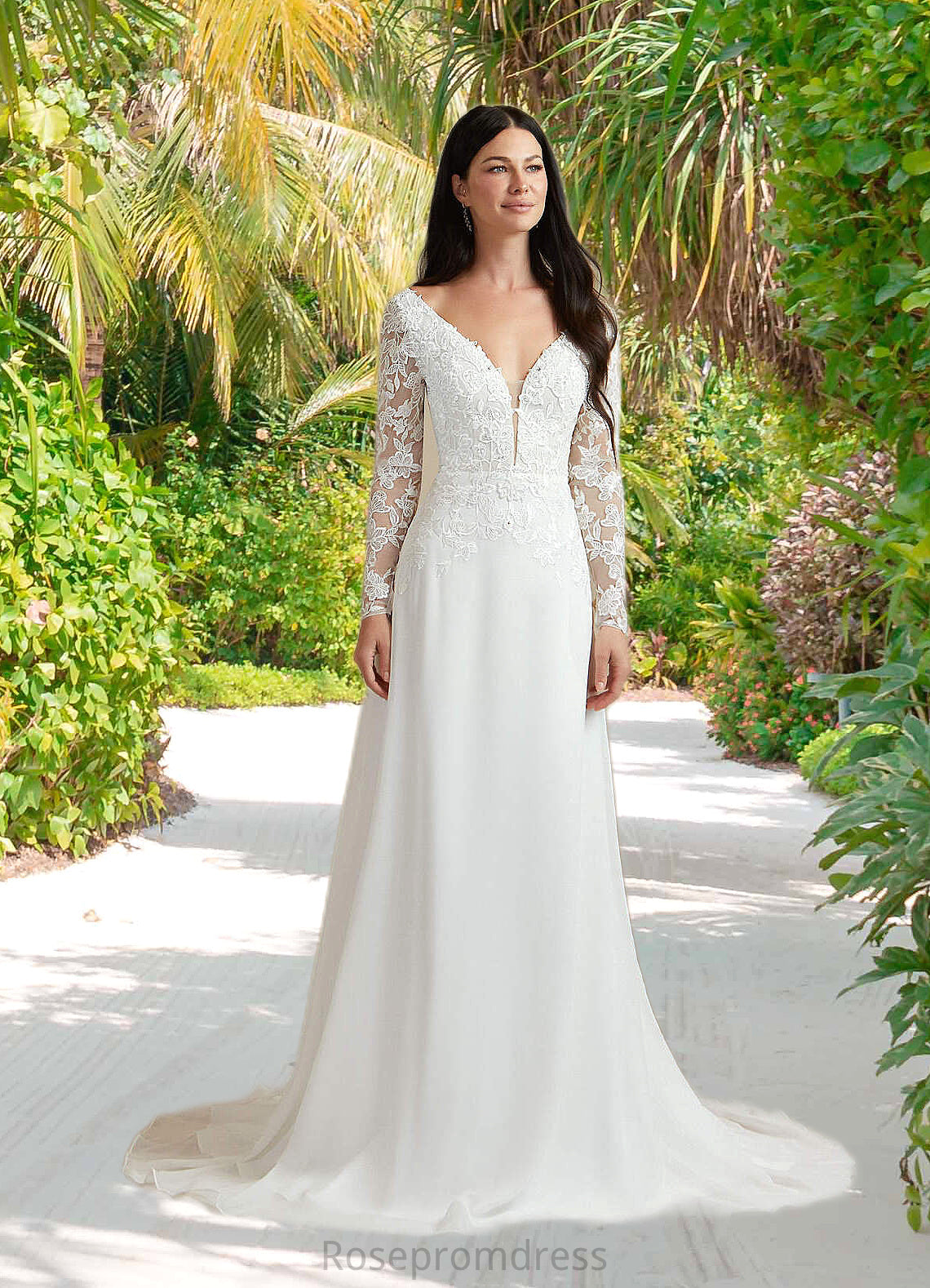 Jaylene A-Line Sequins Chiffon Sweep Train Dress Diamond White SRSP0022774