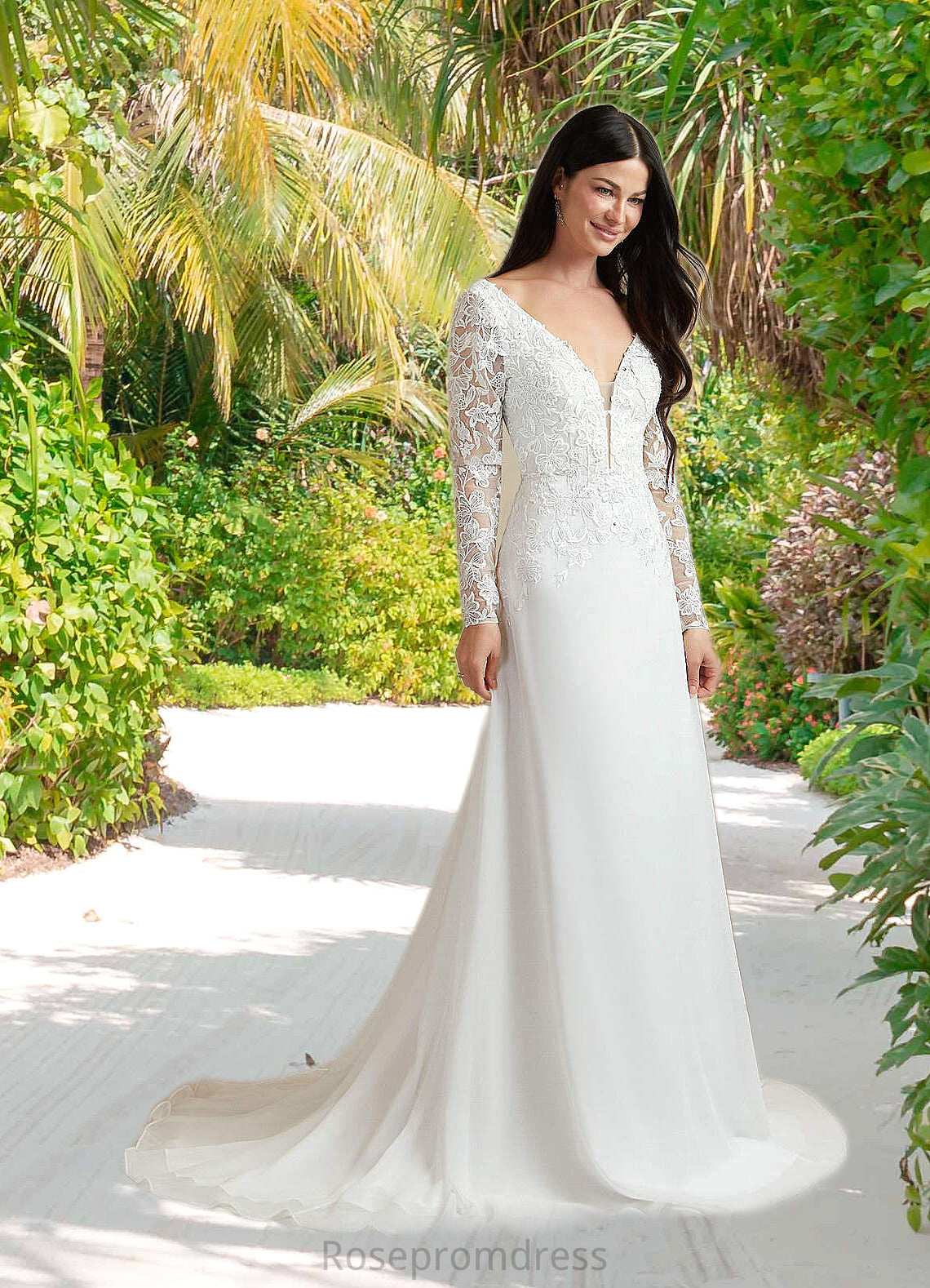 Jaylene A-Line Sequins Chiffon Sweep Train Dress Diamond White SRSP0022774