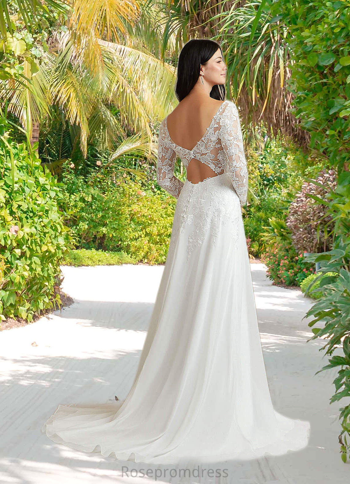 Jaylene A-Line Sequins Chiffon Sweep Train Dress Diamond White SRSP0022774