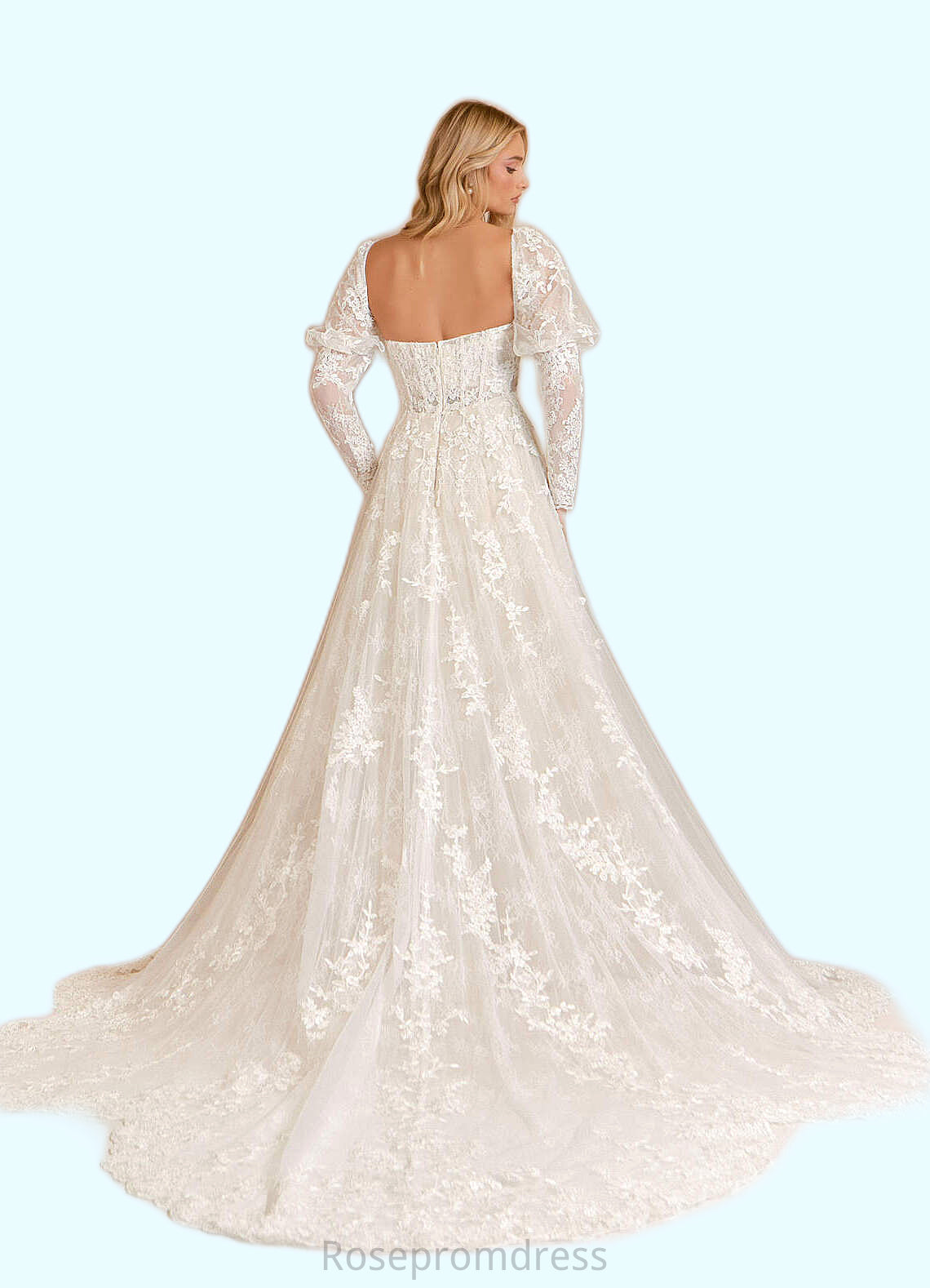 Sanaa A-Line Lace Tulle Cathedral Train Dress Diamond White/Champagne SRSP0022789