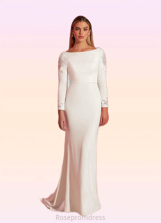 Nadia Mermaid Scoop Sequins Stretch Crepe Chapel Train Dress Diamond White SRSP0022790
