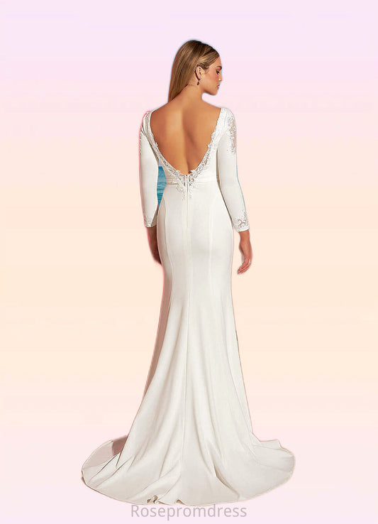 Nadia Mermaid Scoop Sequins Stretch Crepe Chapel Train Dress Diamond White SRSP0022790