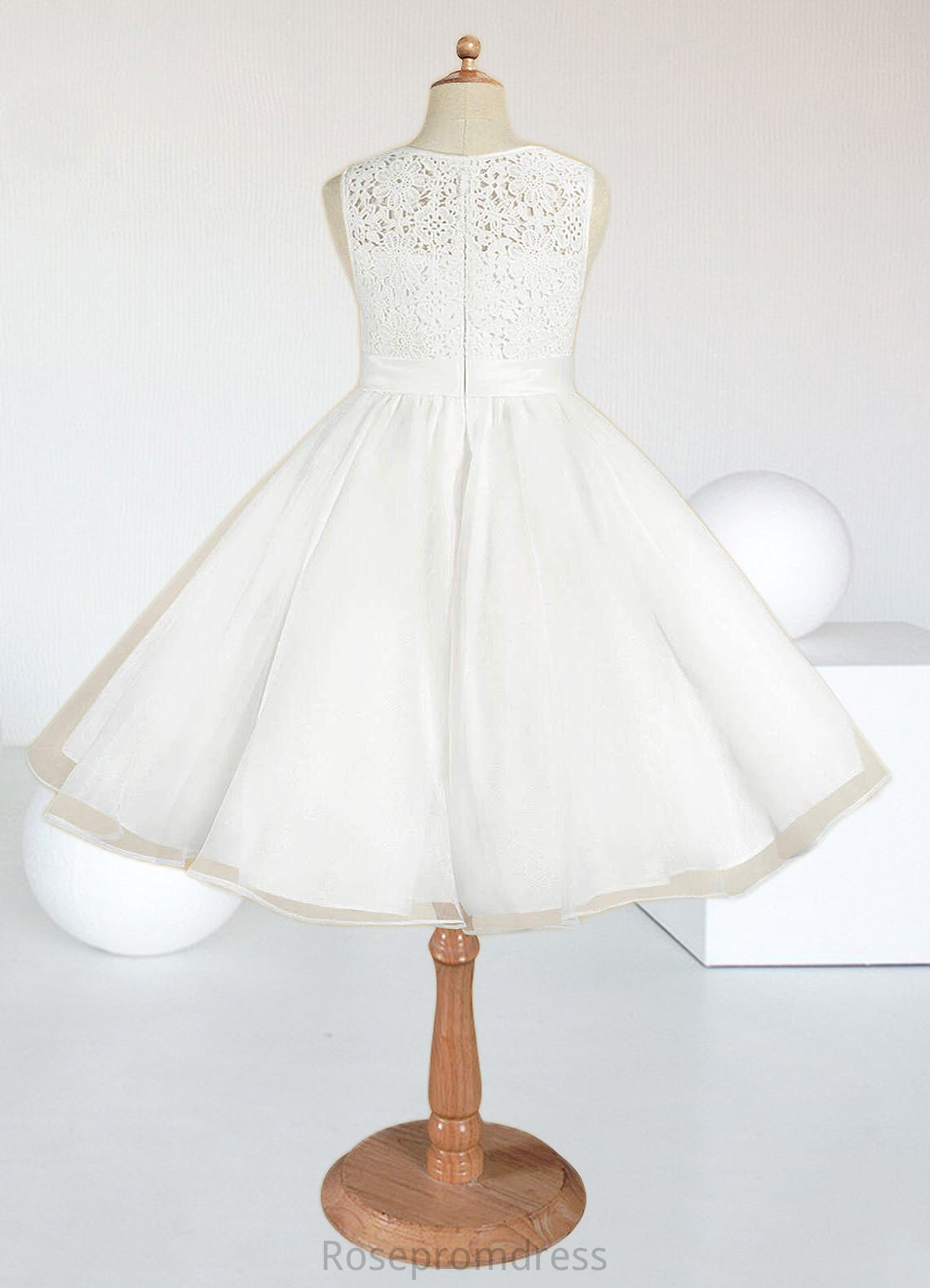 Carolyn A-Line Lace Organza Knee-Length Dress Diamond White SRSP0022811