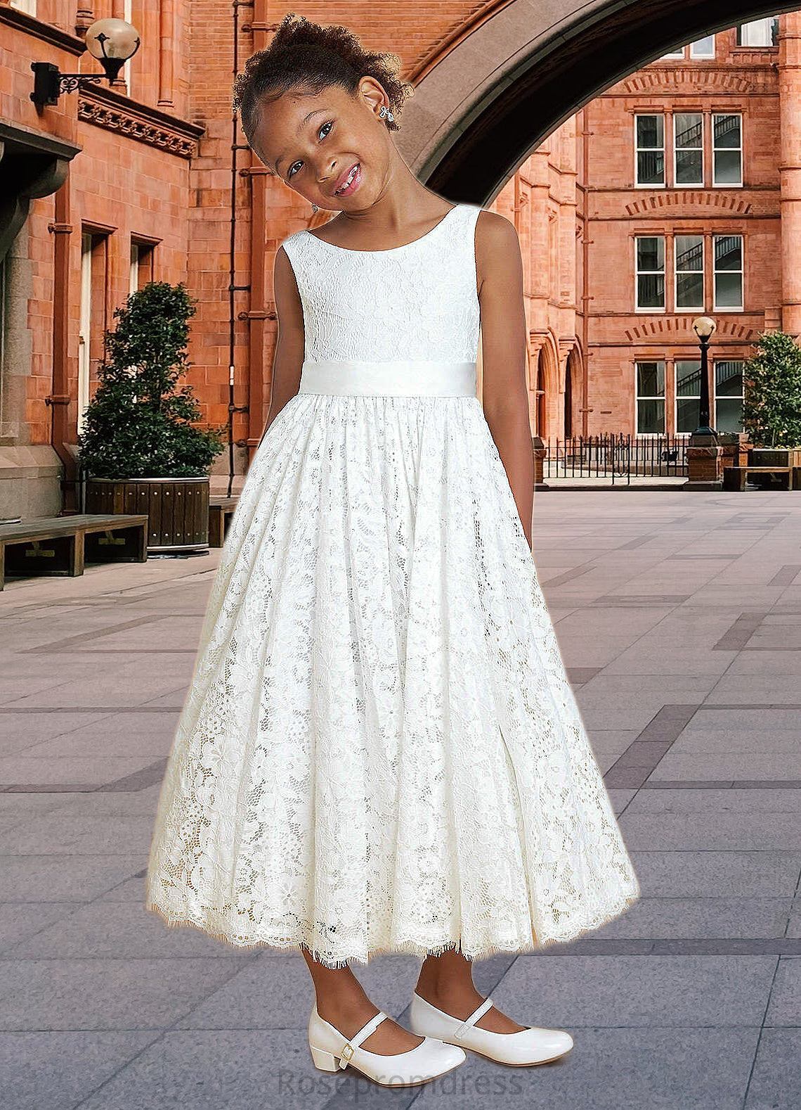 Tamia A-Line Lace Ankle-Length Dress Diamond White SRSP0022815
