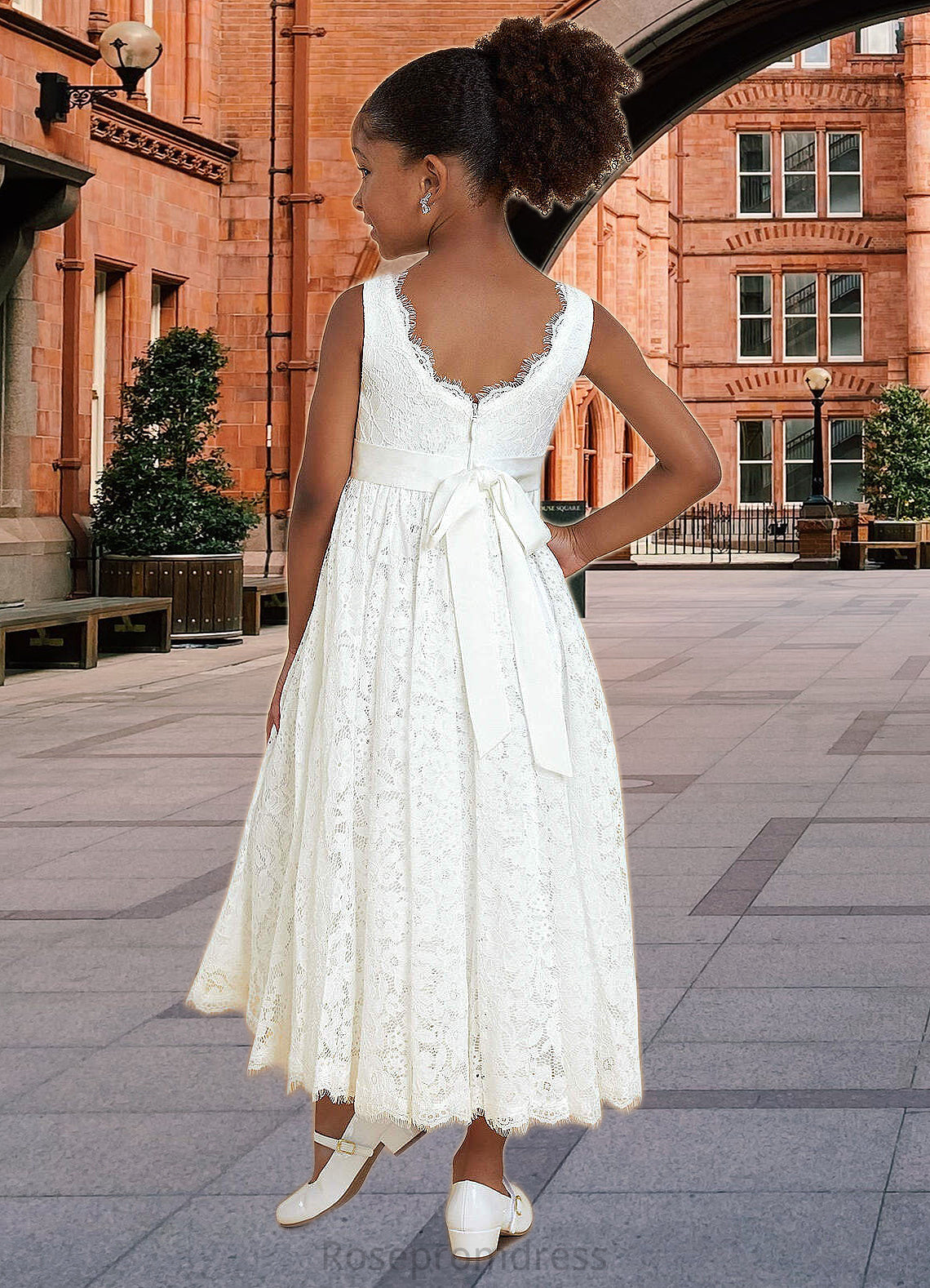 Tamia A-Line Lace Ankle-Length Dress Diamond White SRSP0022815