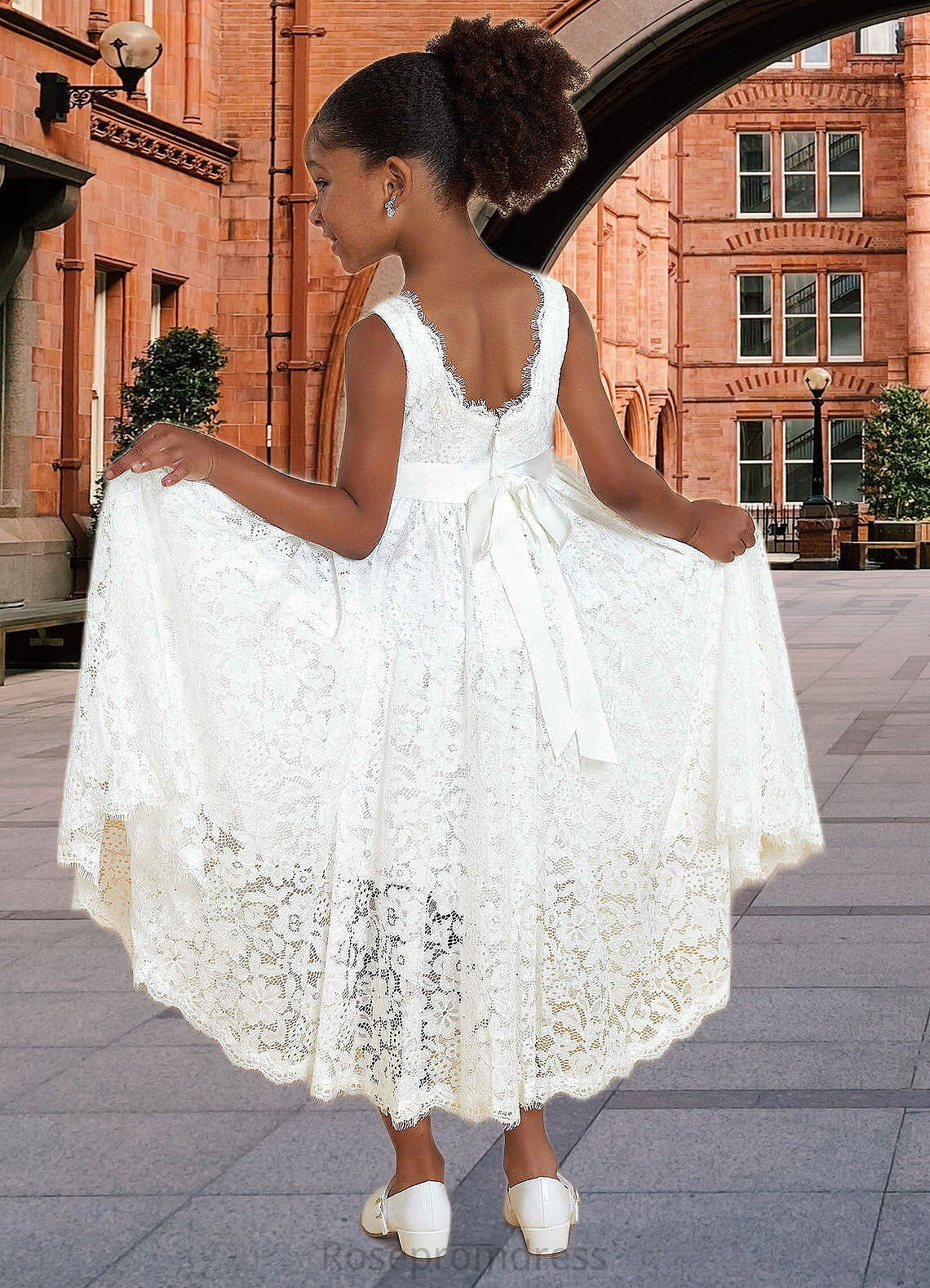 Tamia A-Line Lace Ankle-Length Dress Diamond White SRSP0022815