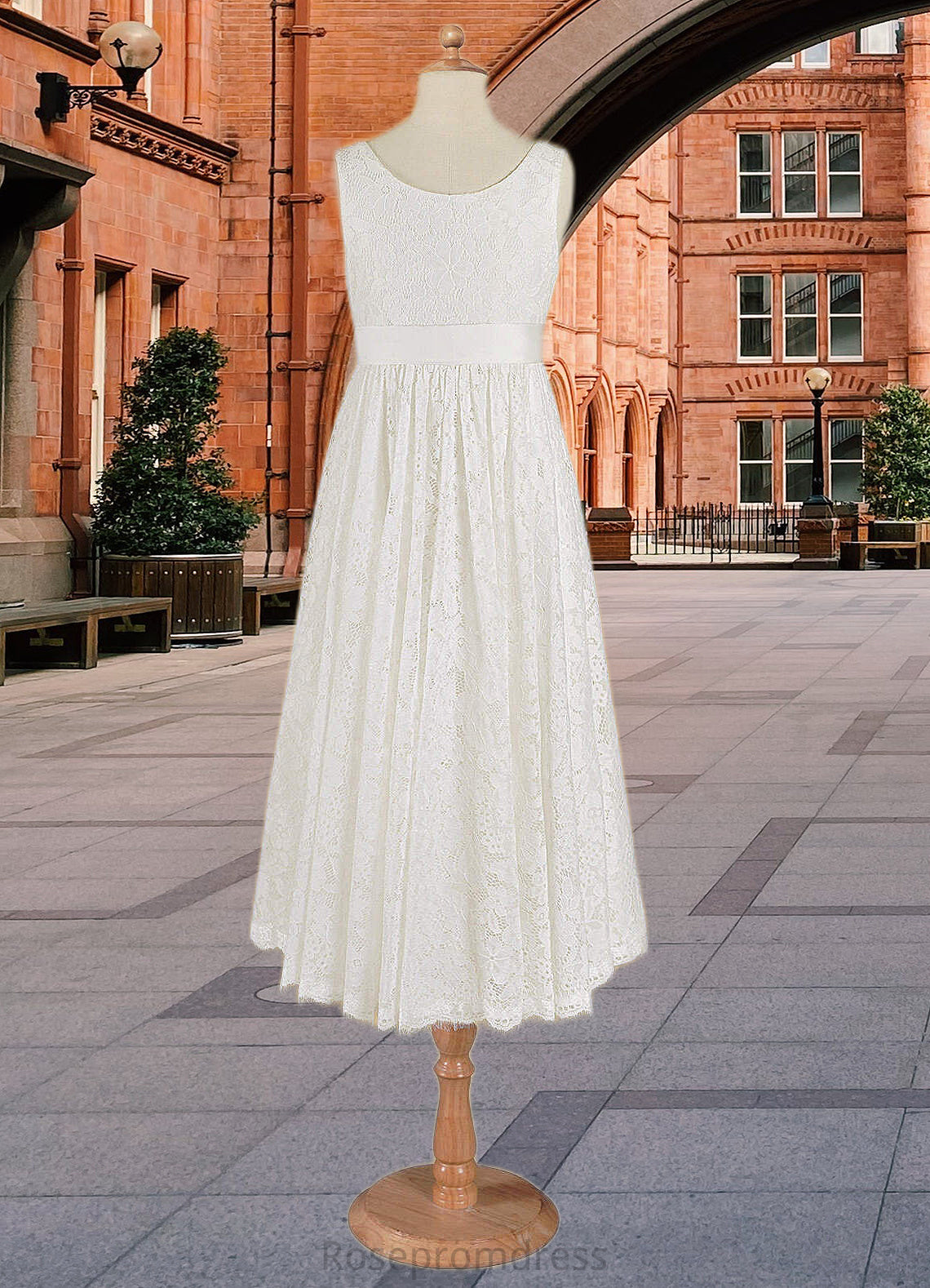 Tamia A-Line Lace Ankle-Length Dress Diamond White SRSP0022815