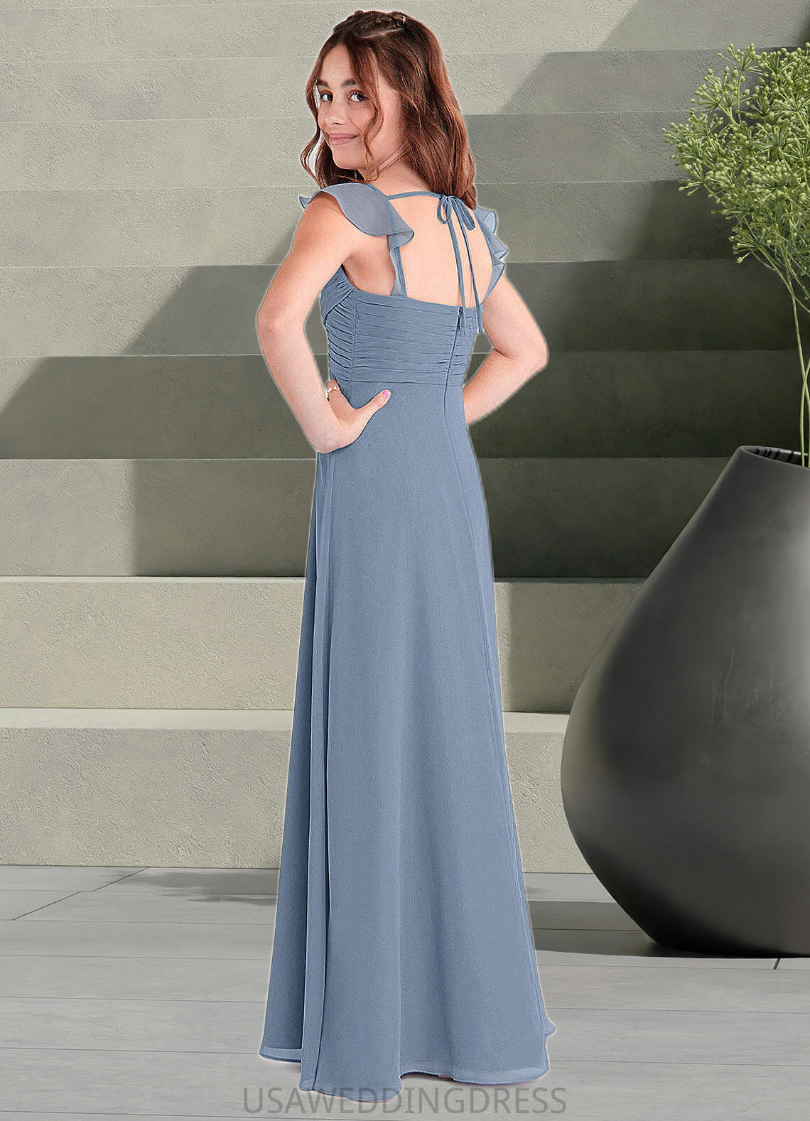 Gracelyn A-Line Sweetheart Neckline Chiffon Floor-Length Junior Bridesmaid Dress dusty blue DSP0022869