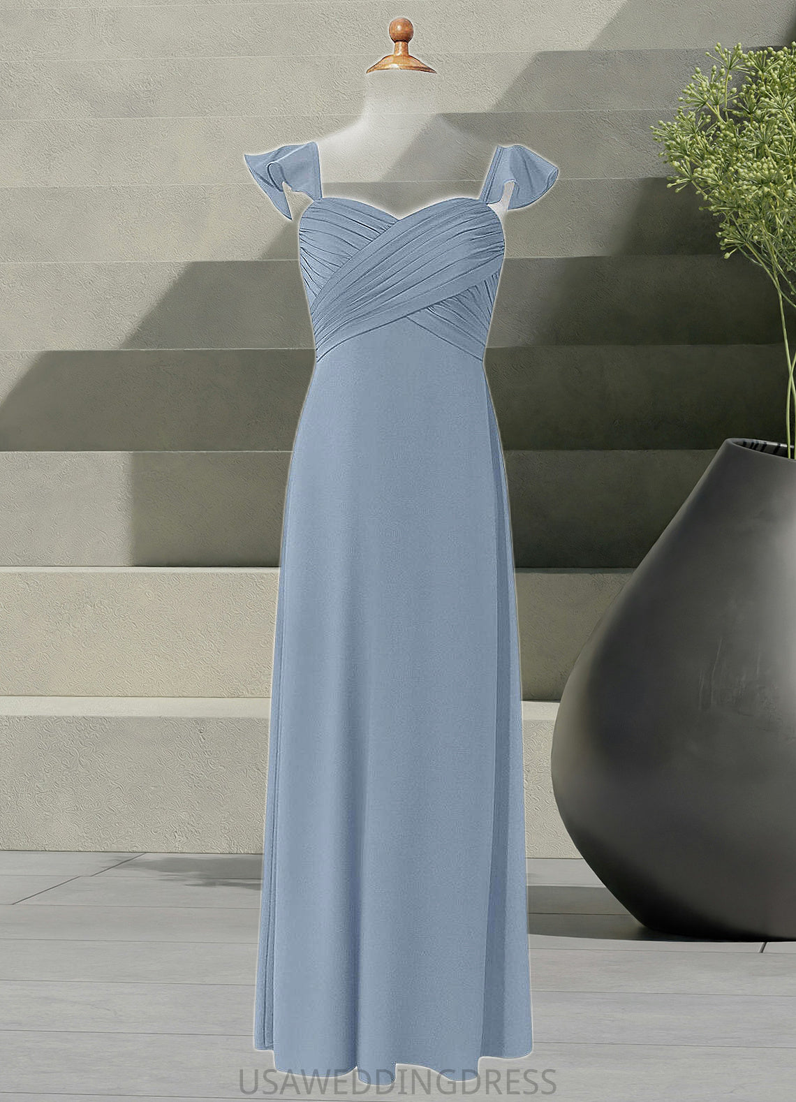 Gracelyn A-Line Sweetheart Neckline Chiffon Floor-Length Junior Bridesmaid Dress dusty blue DSP0022869