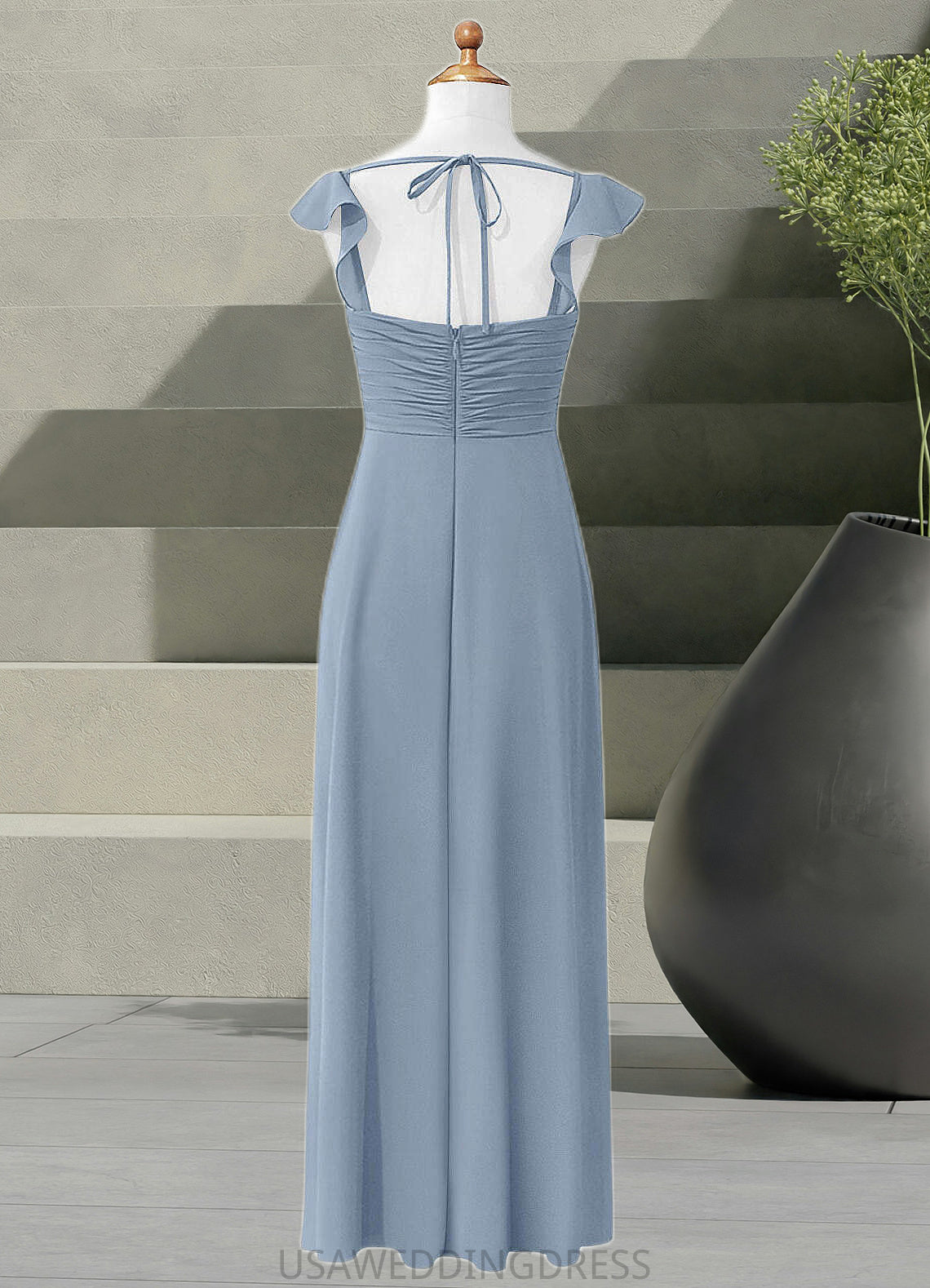 Gracelyn A-Line Sweetheart Neckline Chiffon Floor-Length Junior Bridesmaid Dress dusty blue DSP0022869