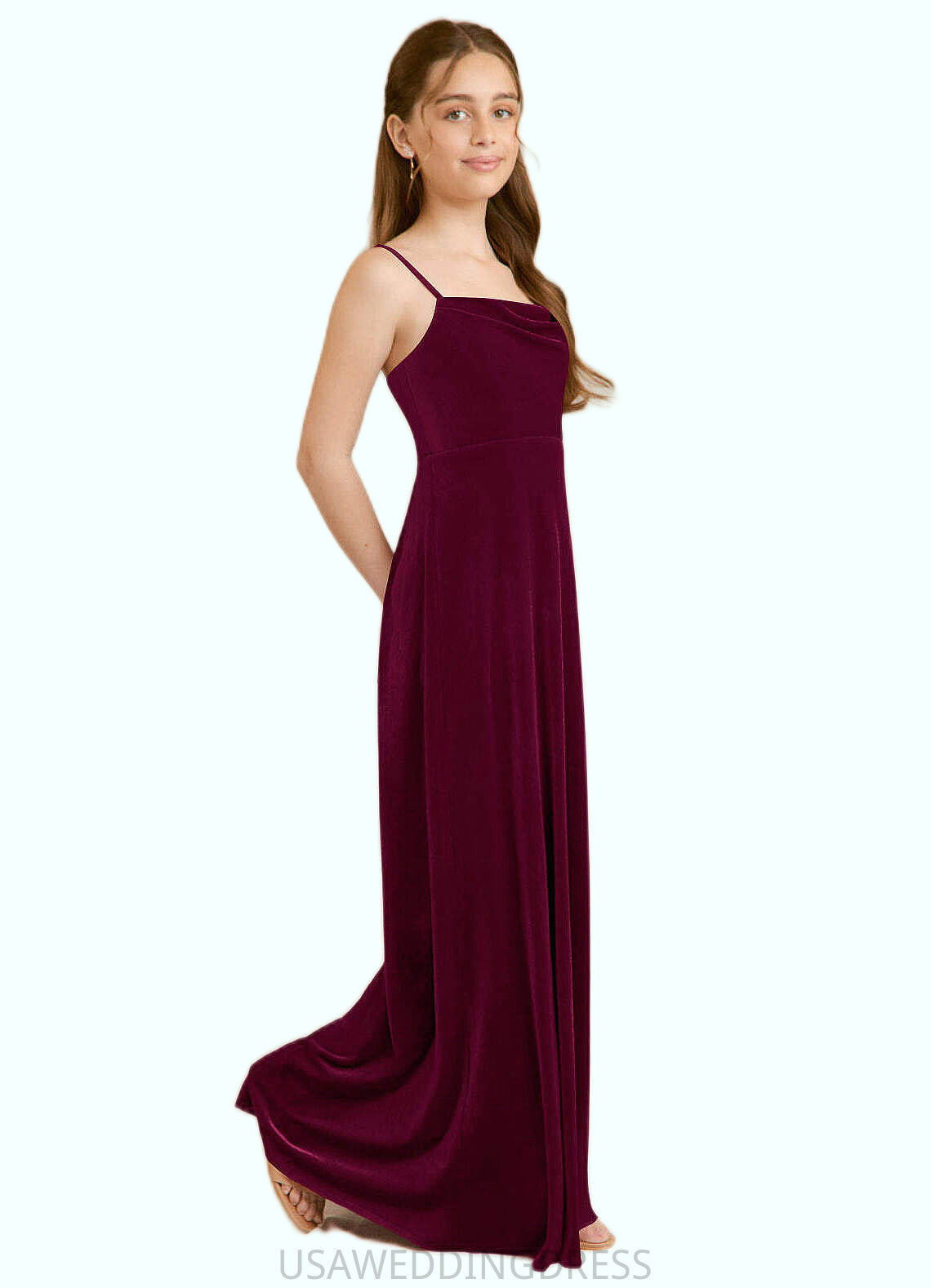 Rhianna A-Line Velvet Floor-Length Junior Bridesmaid Dress Cabernet DSP0022870