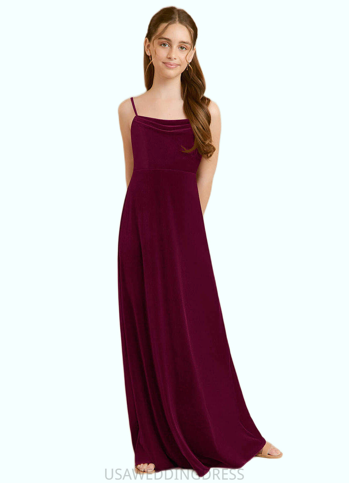 Rhianna A-Line Velvet Floor-Length Junior Bridesmaid Dress Cabernet DSP0022870
