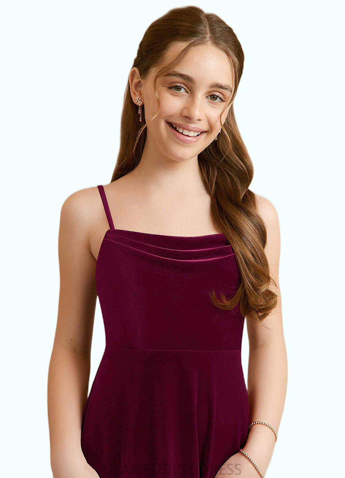Rhianna A-Line Velvet Floor-Length Junior Bridesmaid Dress Cabernet DSP0022870