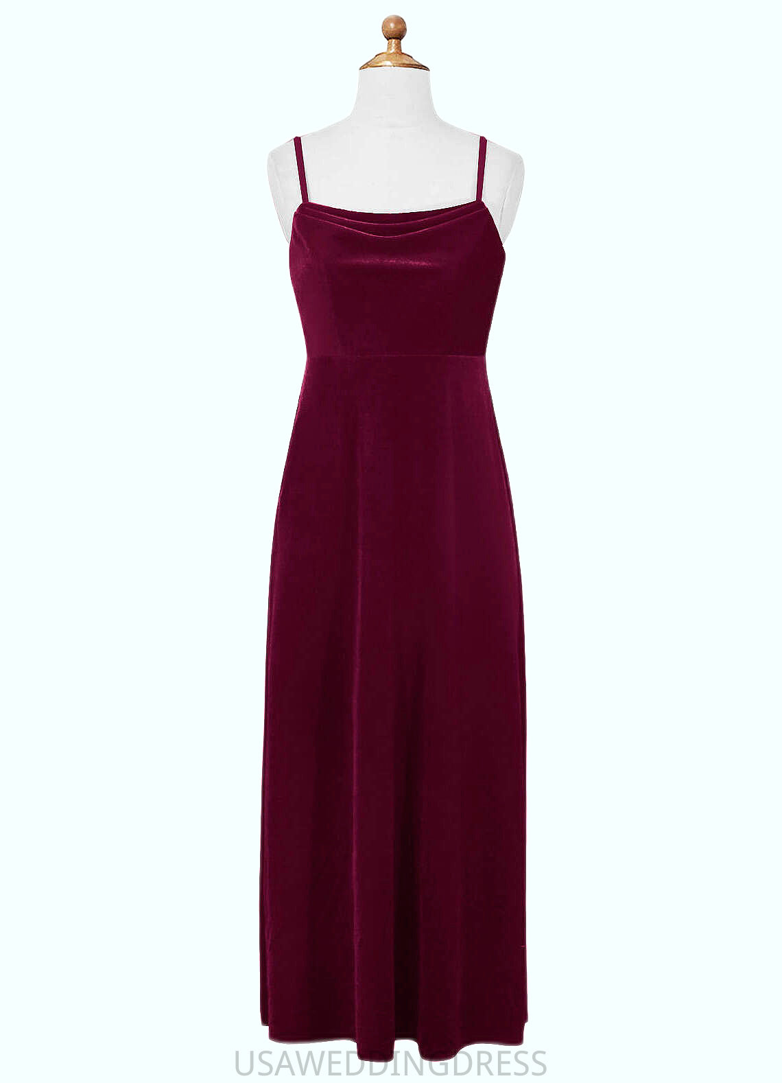 Rhianna A-Line Velvet Floor-Length Junior Bridesmaid Dress Cabernet DSP0022870