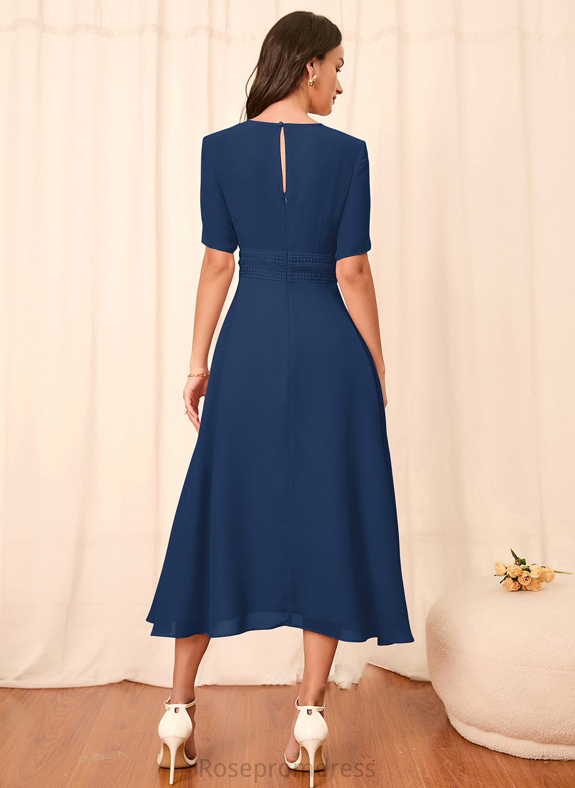 Fabric Straps A-Line Silhouette Length Knee-Length Sleeve Sleeves Taniyah One Shoulder Floor Length Natural Waist Bridesmaid Dresses