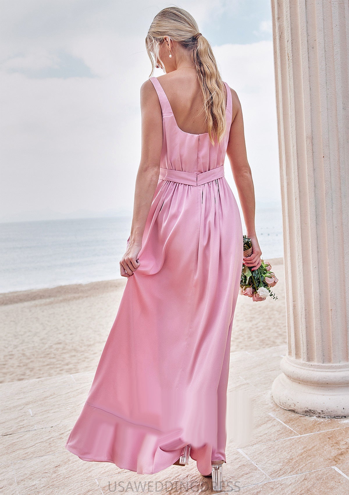 A-line Square Neckline Sleeveless Ankle-Length Stretch Satin Bridesmaid Dresses Kit DSP0025231