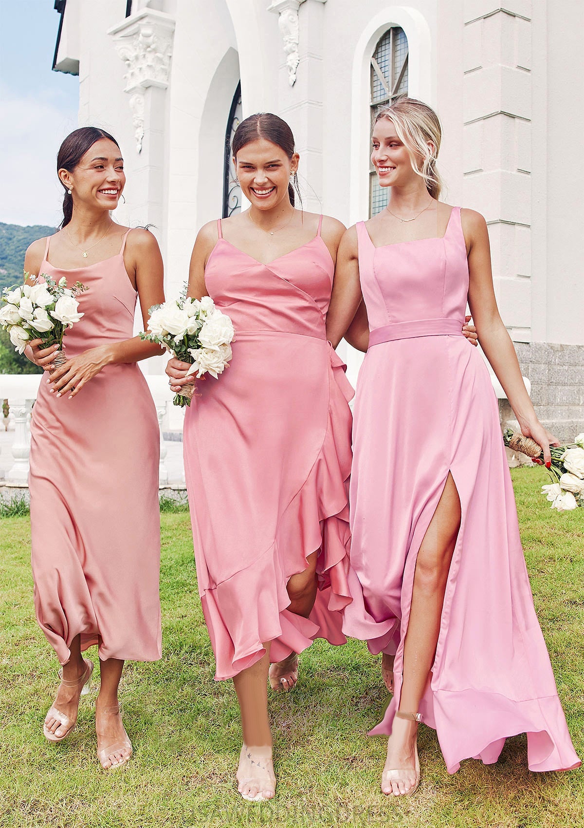 Sheath/Column Cowl Neck Sleeveless Tea-Length Stretch Satin Bridesmaid Dresses Krista DSP0025232