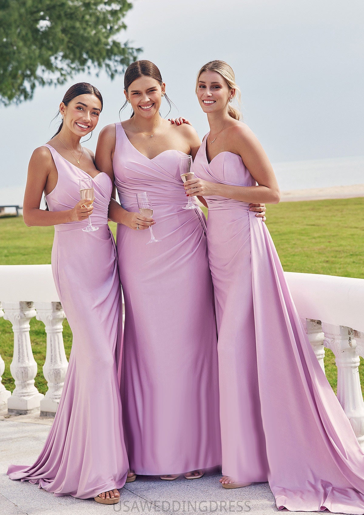 Trumpet/Mermaid One-Shoulder Sleeveless Floor-Length Jersey Plus Size Bridesmaid Dresses with Pleated Side Draping Brisa DSP0025235