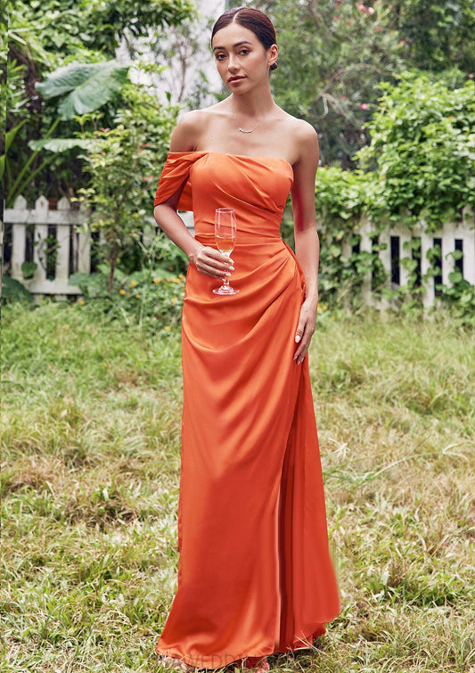 Sheath/Column Strapless Sleeveless Floor-Length Stretch Satin Bridesmaid Dresses with Pleated Side Draping Split Elaina DSP0025259